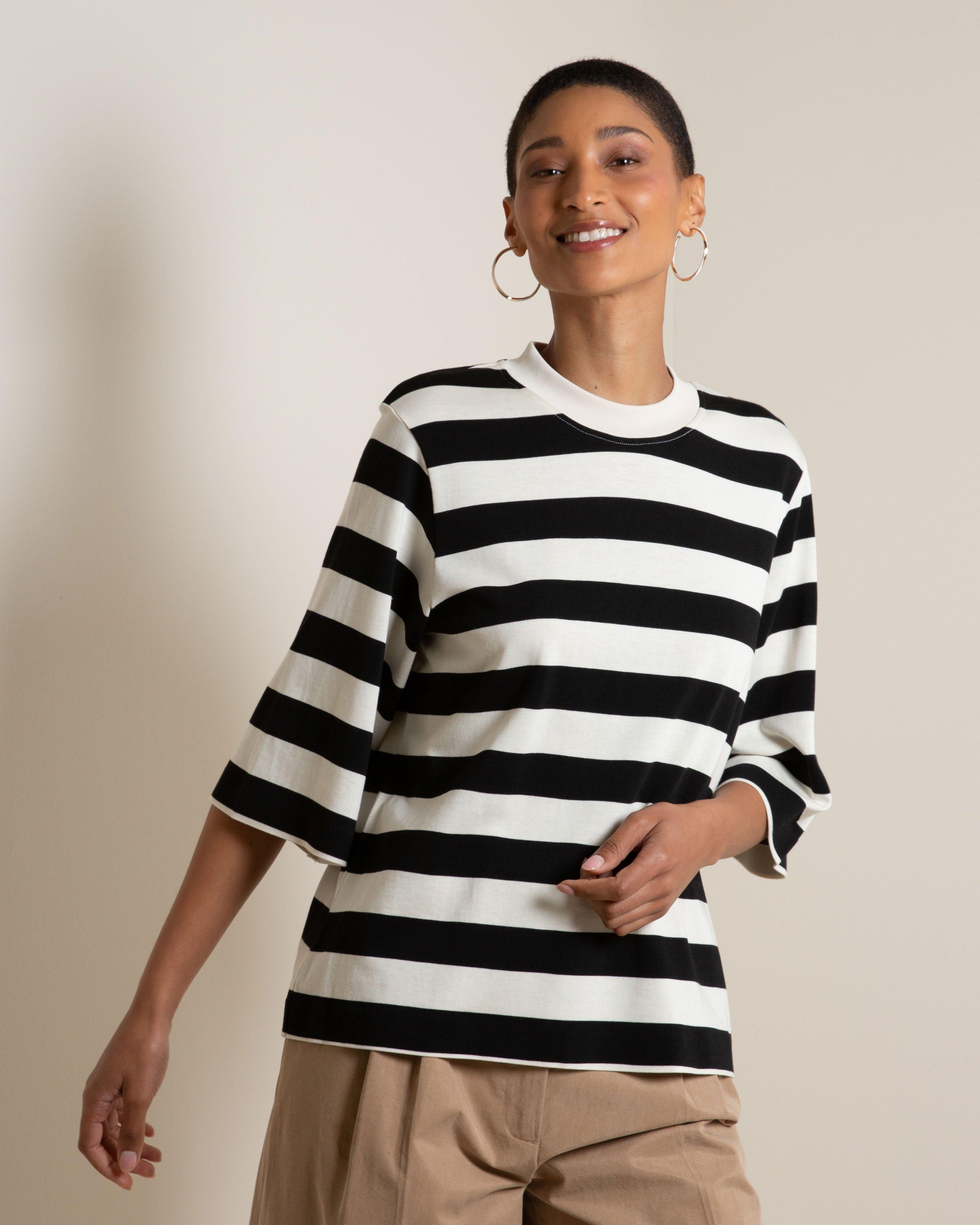 Cecilia Oversized Stripe Tee -  Black