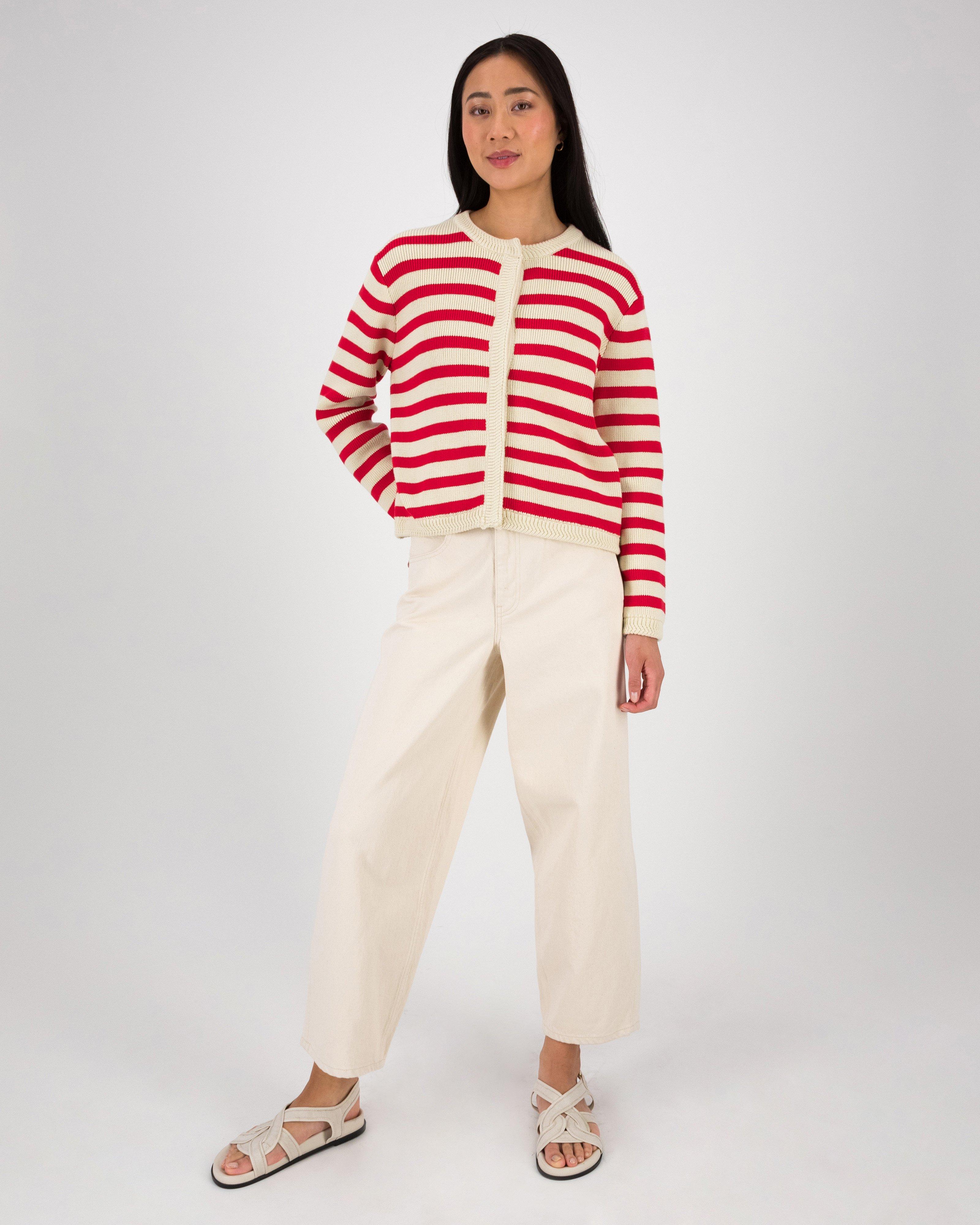 Jackey Smart Stripe Button Detail Cardi -  Milk