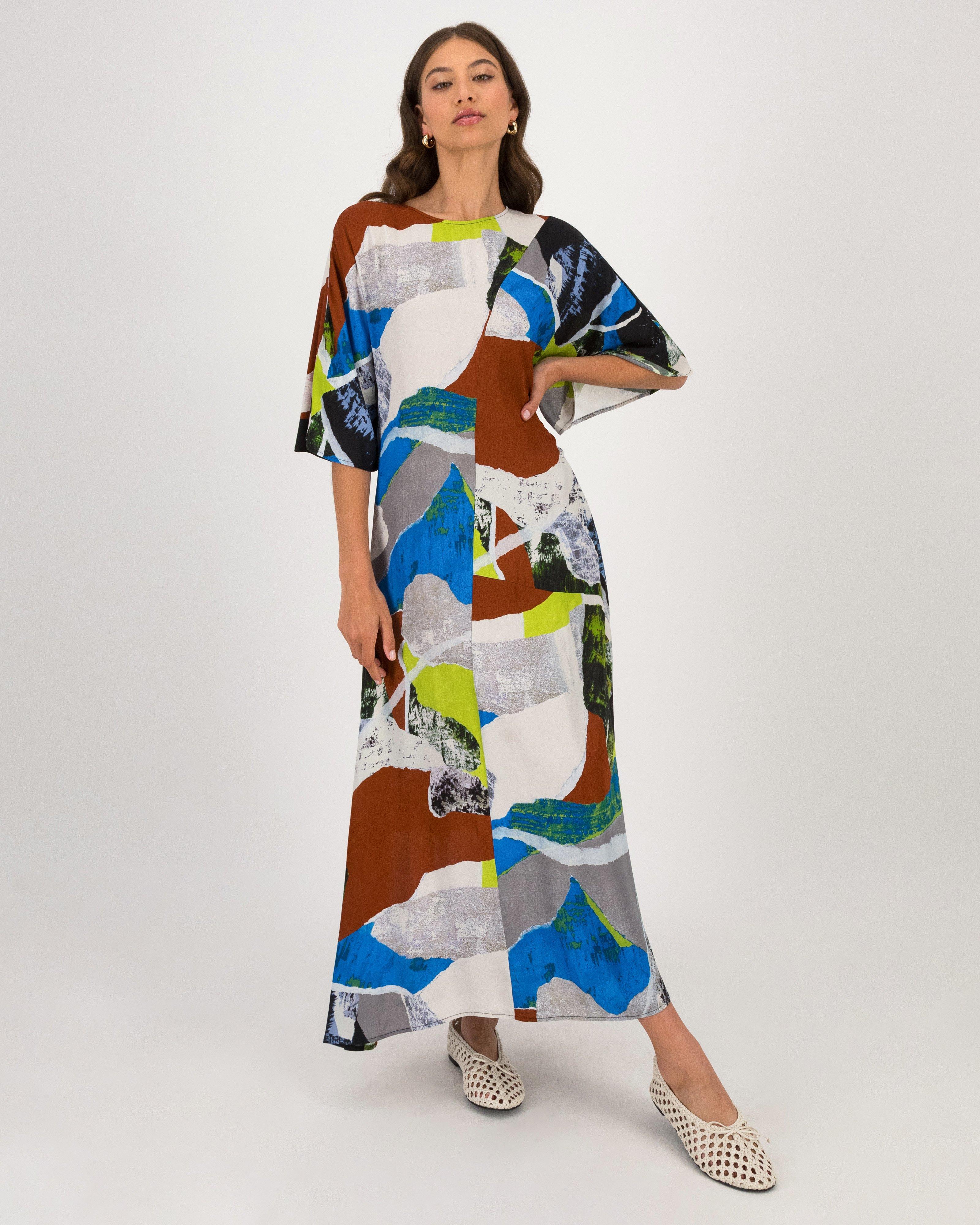 Omari Asymmetric Draped Printed Midi Dress - Poetry Clothing Store