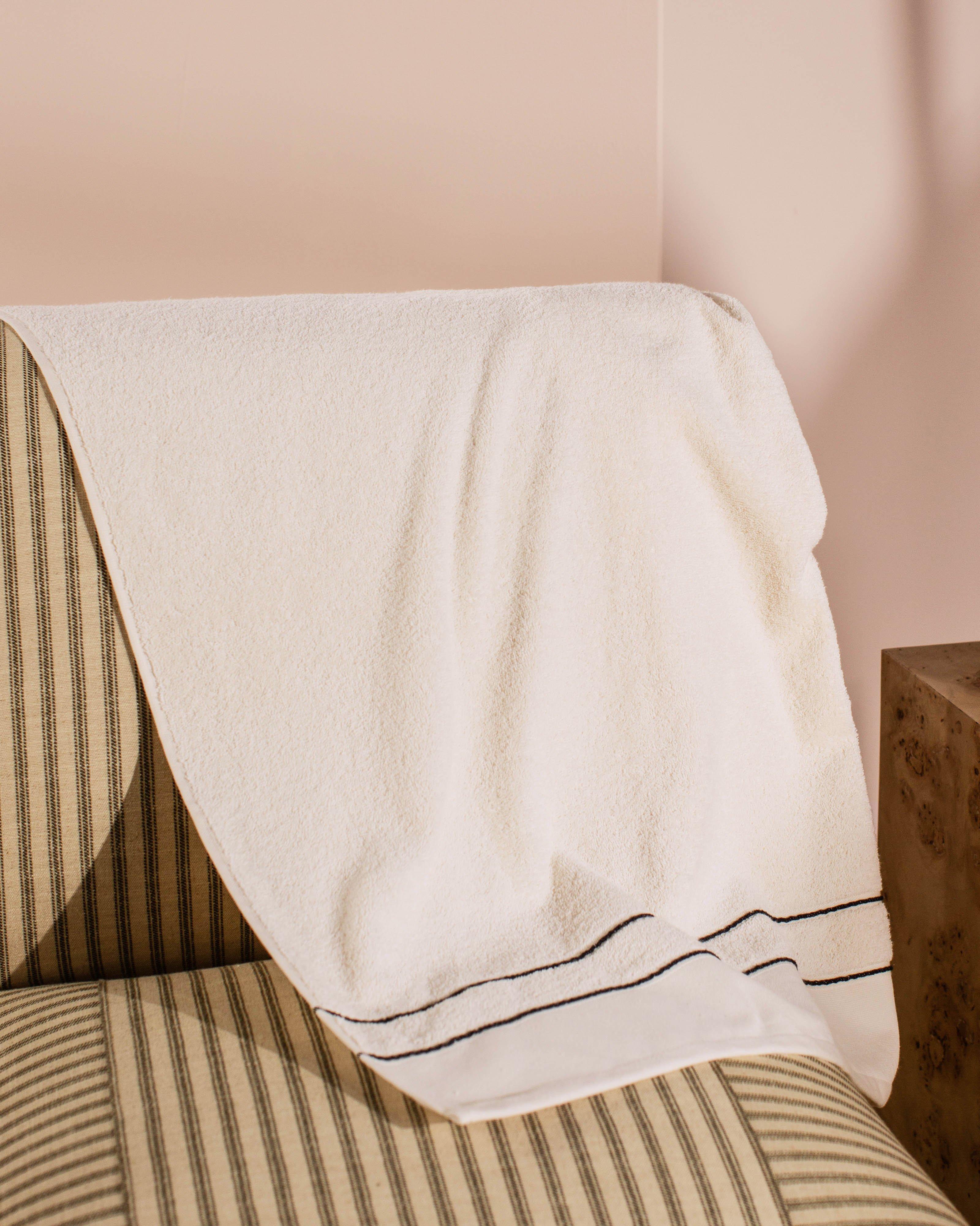 Meena Embroidered Stripe Bath Towel -  Black