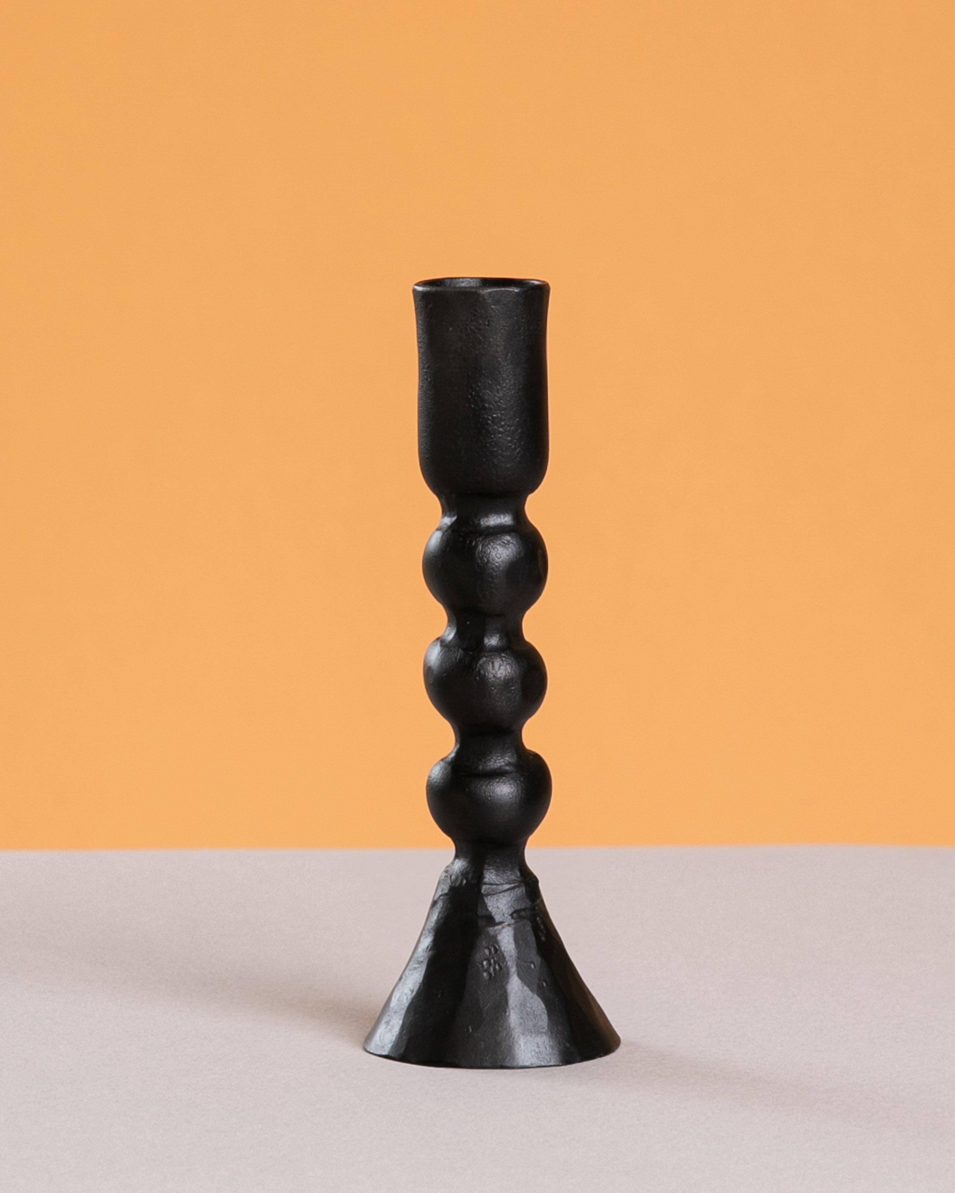 Umber Iron Tall Candle Holder -  Black