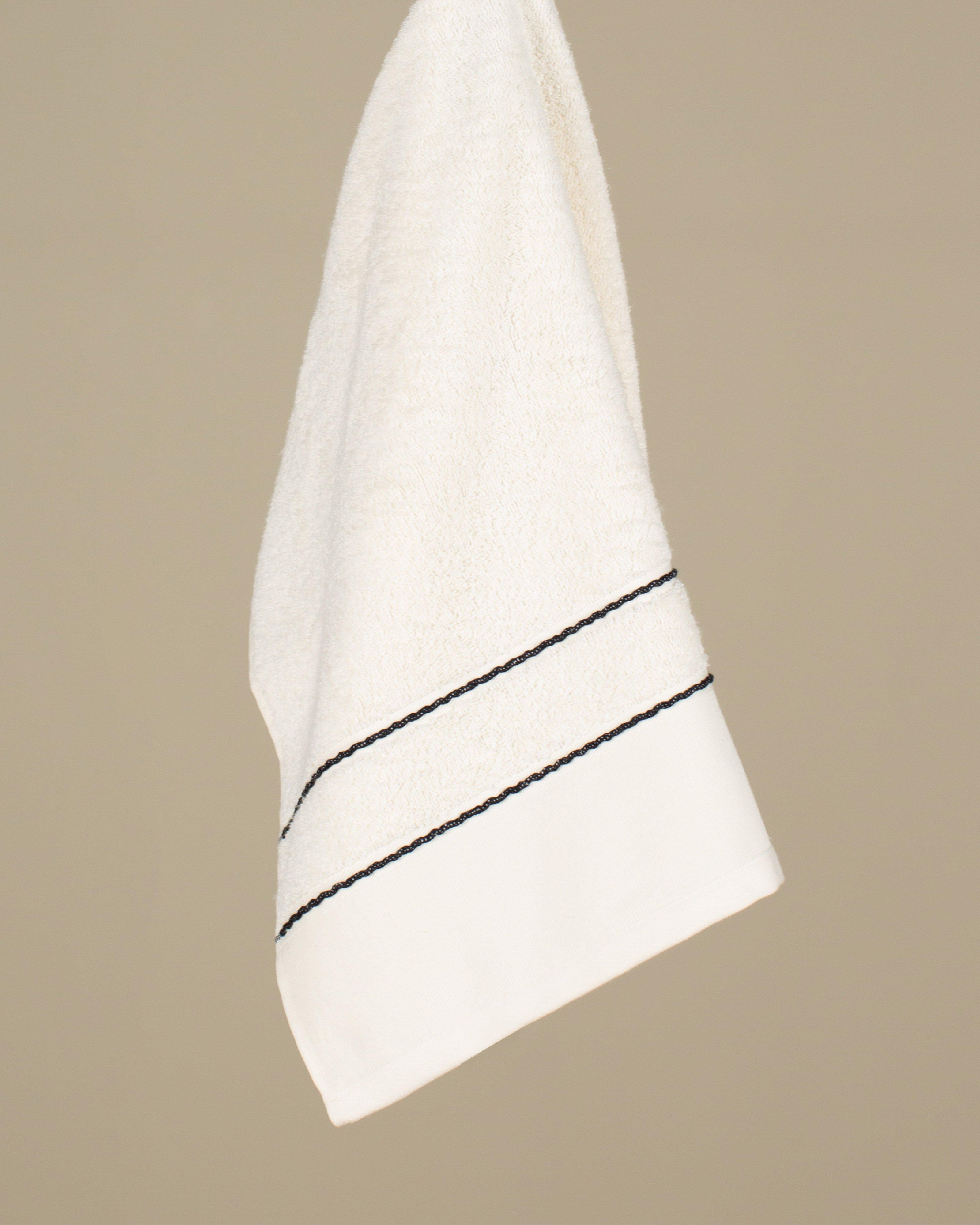 Meena Embroidered Stripe Hand Towel -  Black