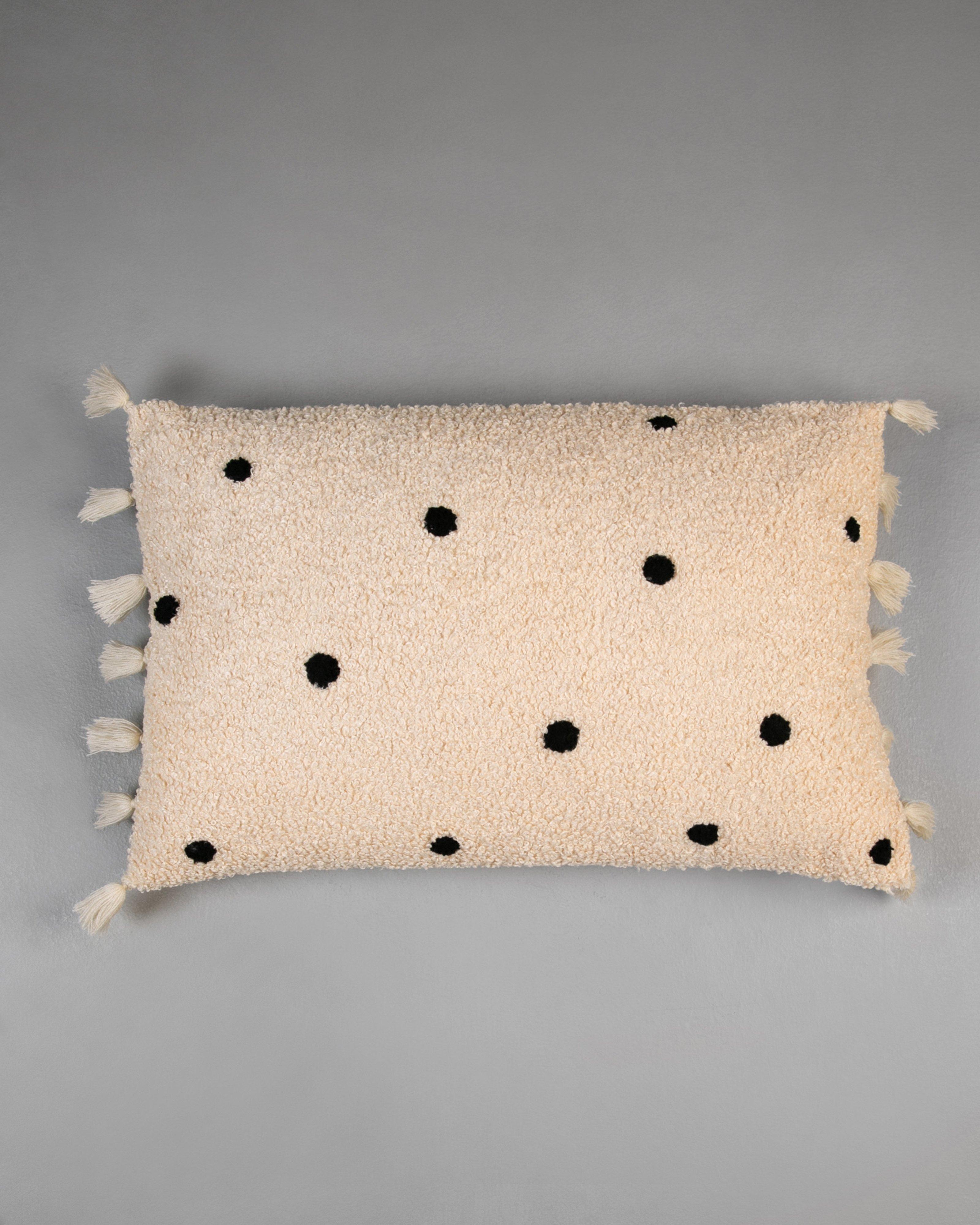 Rolly Black Dot and Milk Textured Cushion  -  Milk