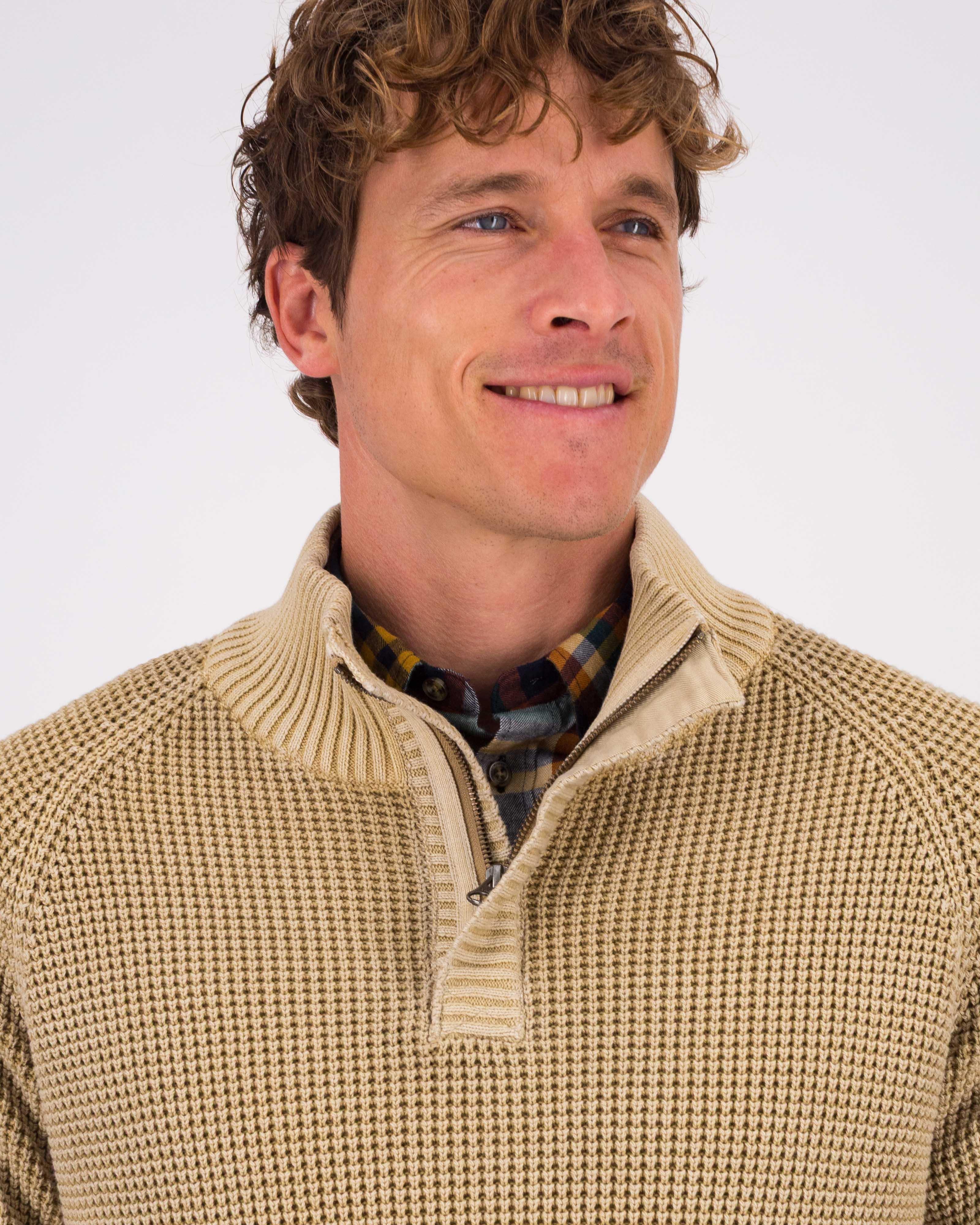 K-Way Elements Men’s Branson Cotton 1/4 Zip Knit Top -  Light Khaki
