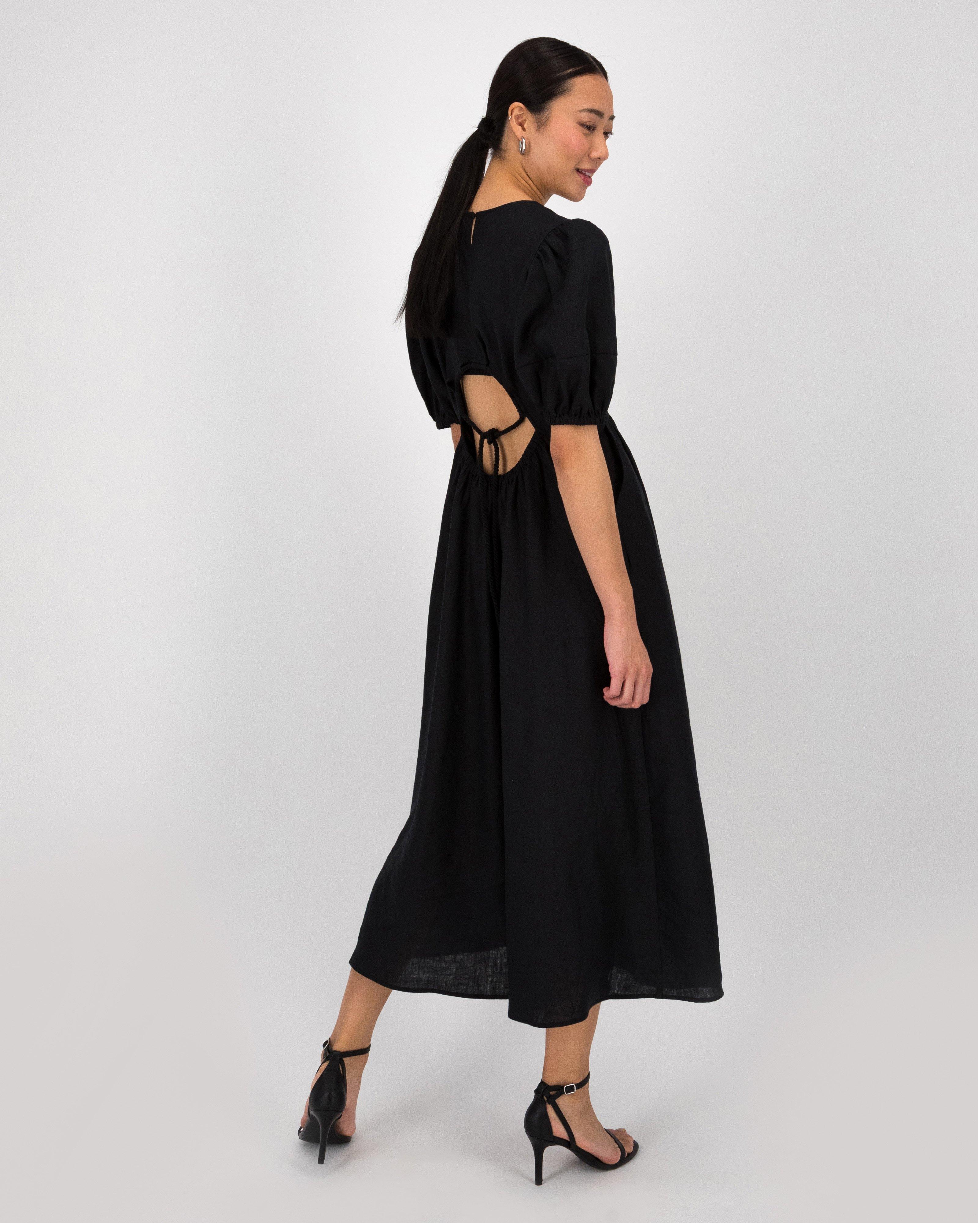 Jolene Linen Dress -  Black