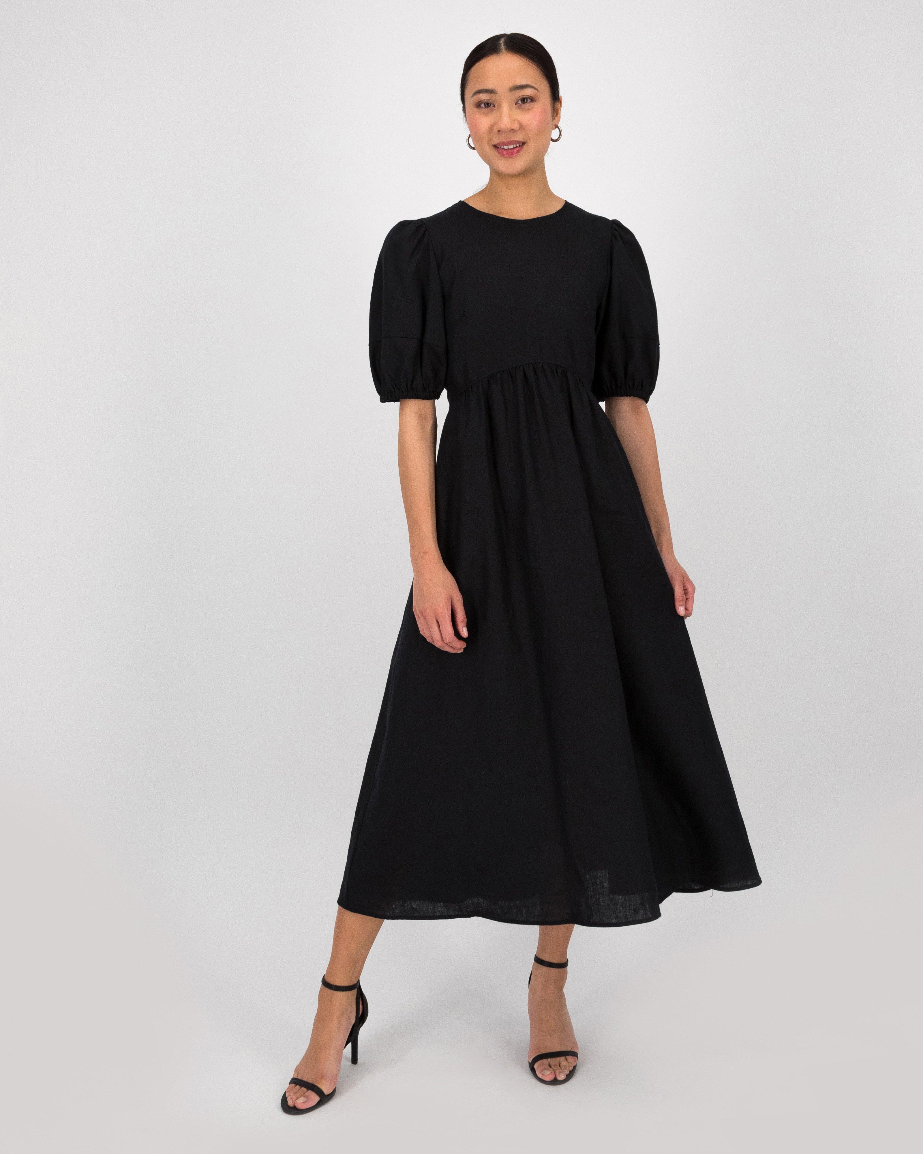 Jolene Linen Dress -  Black