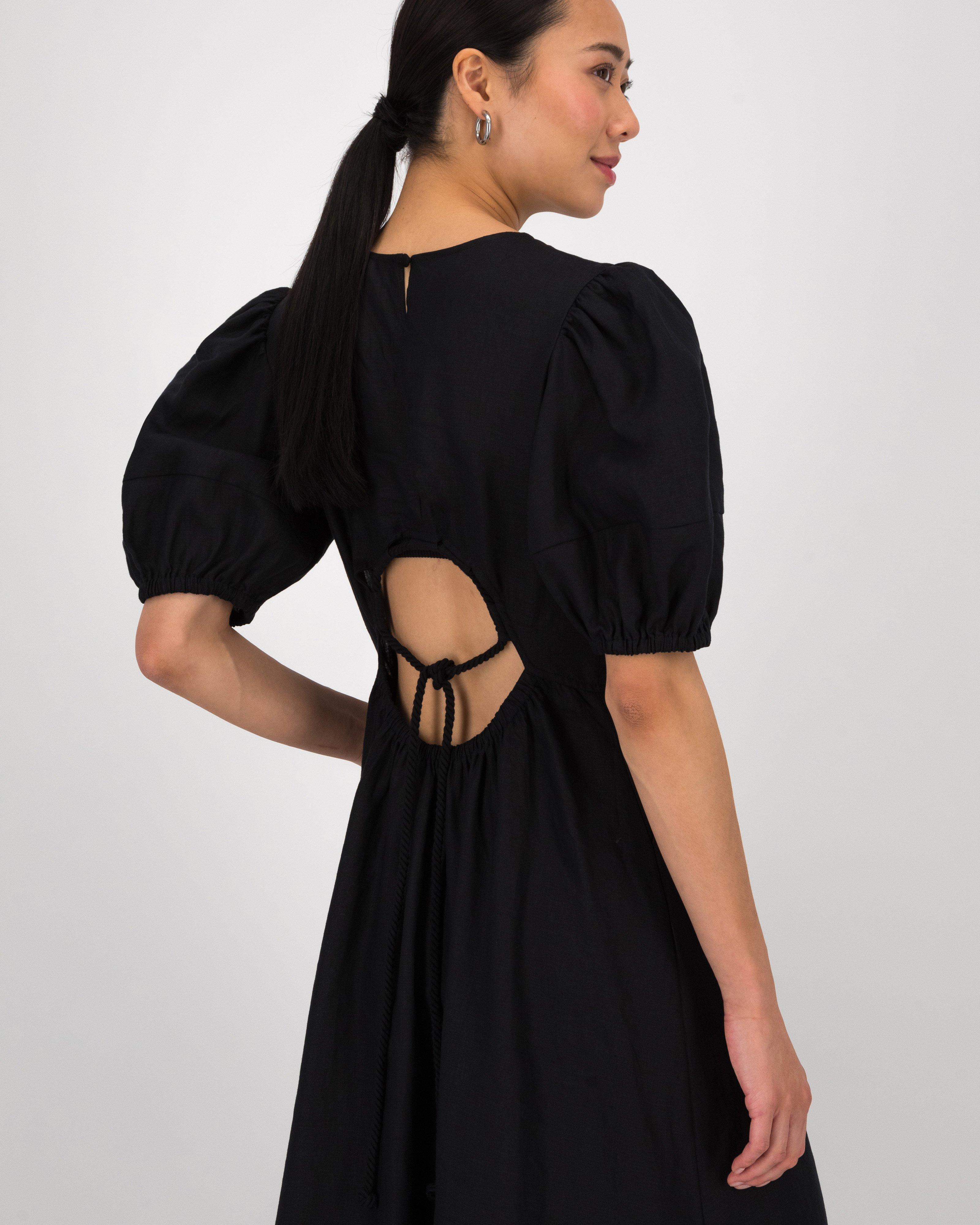 Jolene Linen Dress -  Black