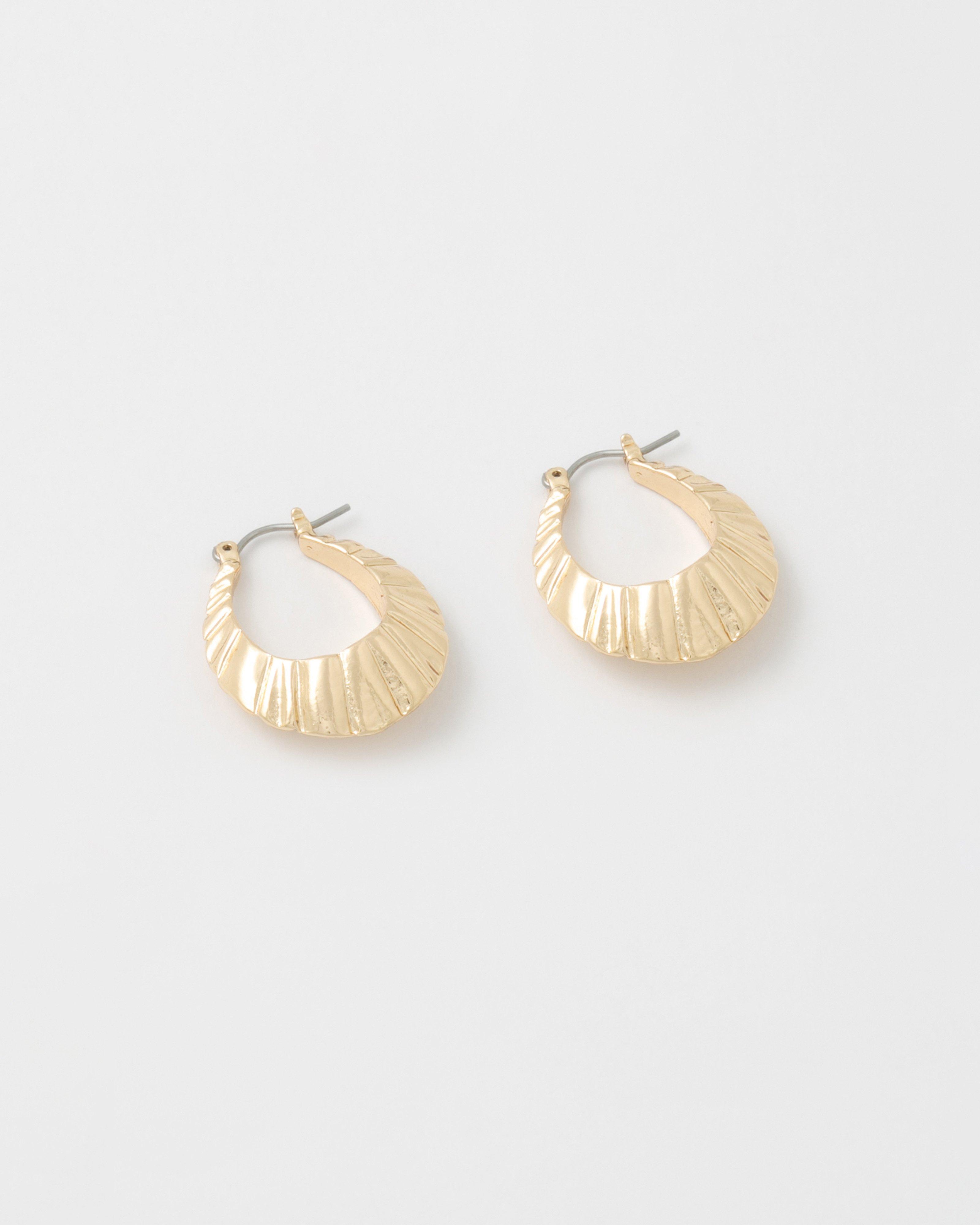 Scoop Indented and Wave Hoop Earrings -  Gold