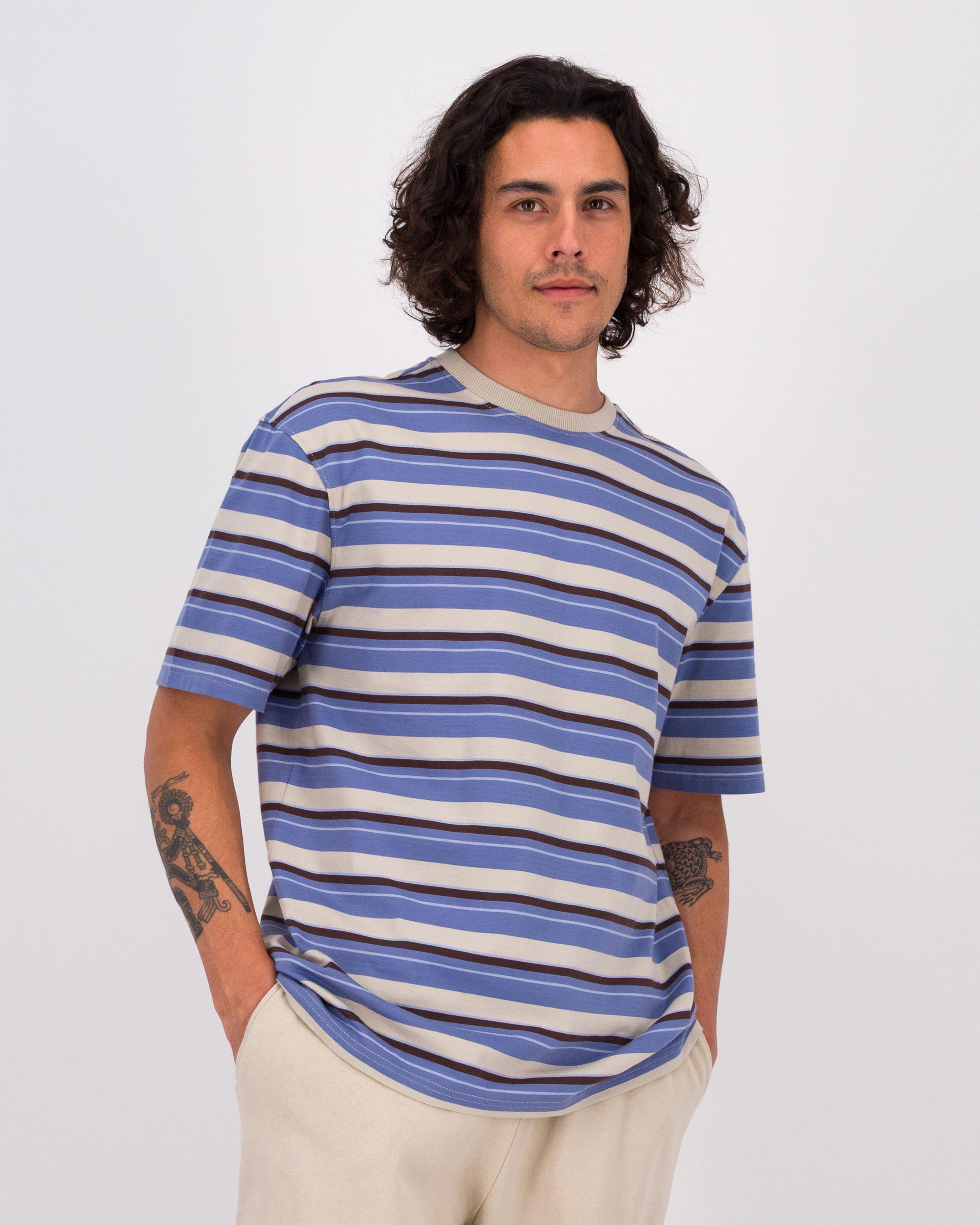 K-Way MMXXI Men's Metra Striped T-Shirt -  Mid Blue