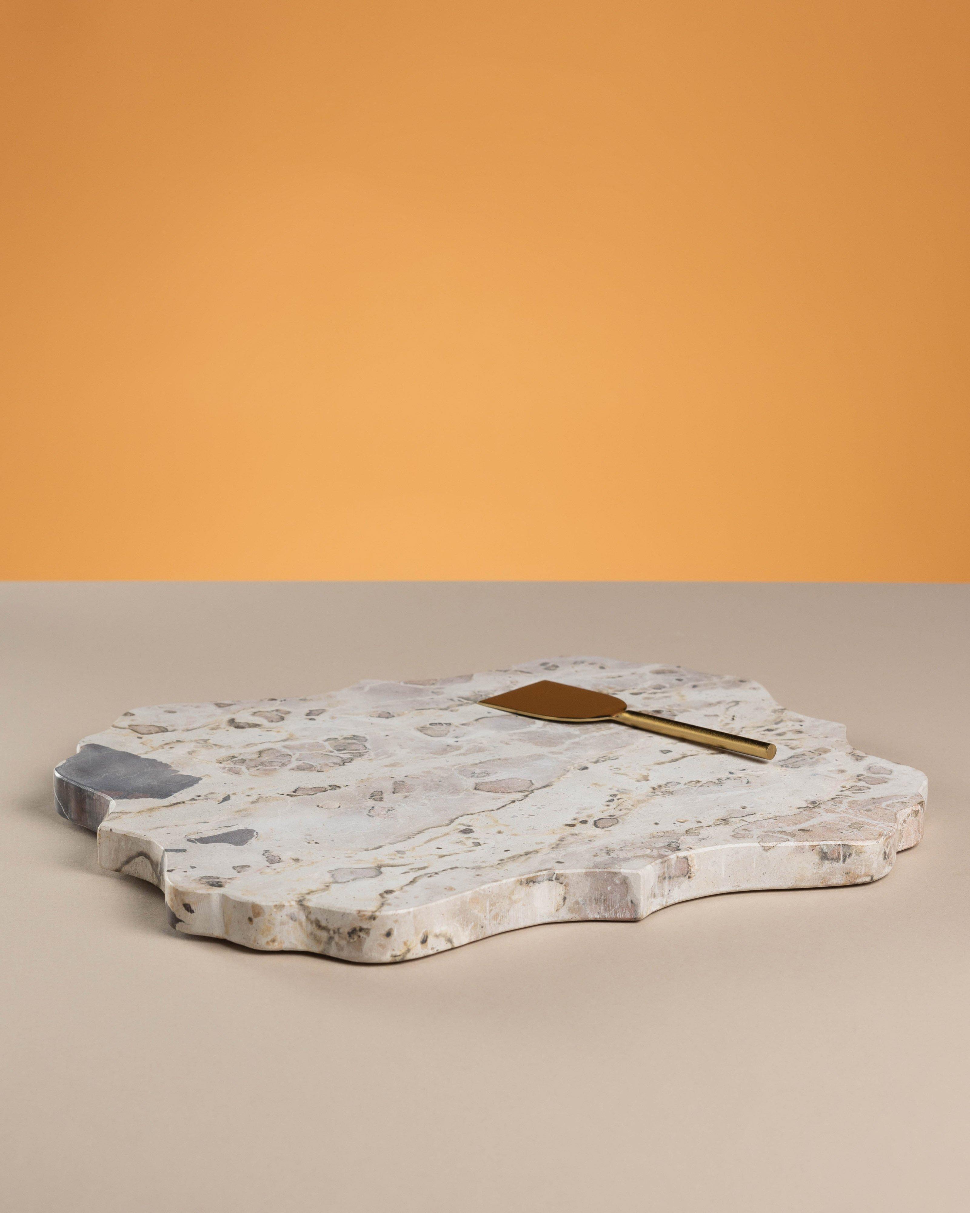 Goldie Marble Board Cheese Knife Gift Set -  Taupe