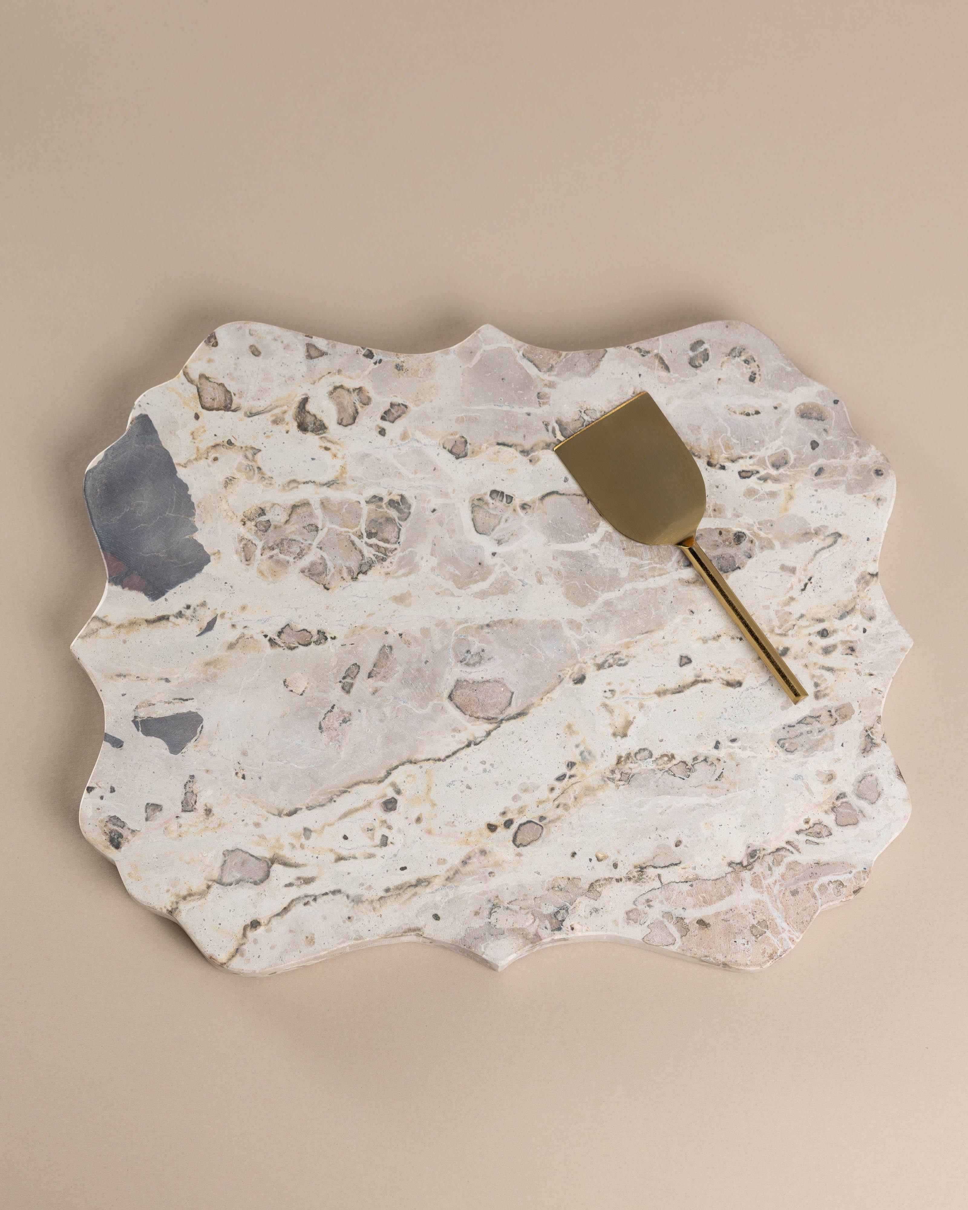 Goldie Marble Board Cheese Knife Gift Set -  Taupe