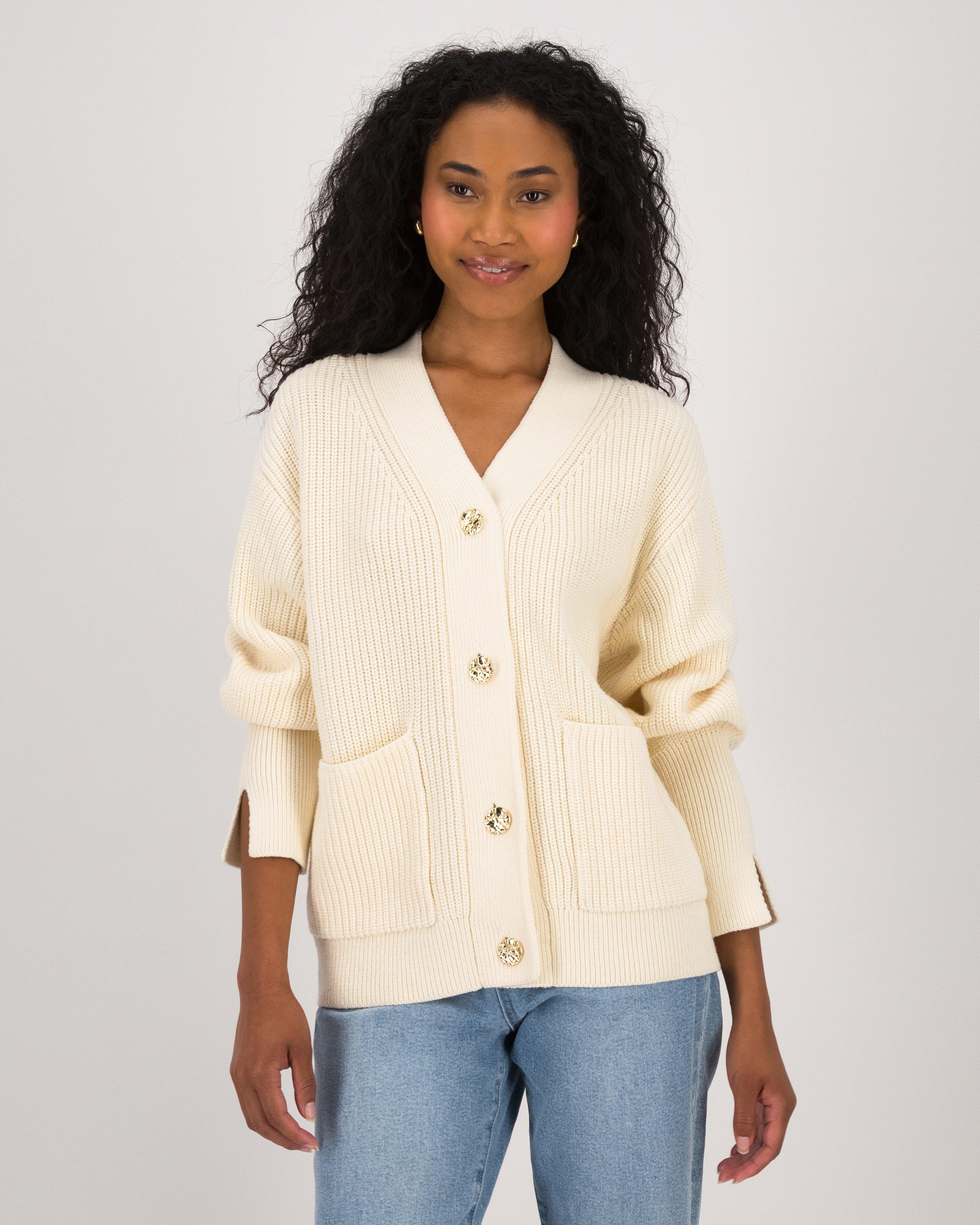 Nessa Ribbed Cardigan -  Stone