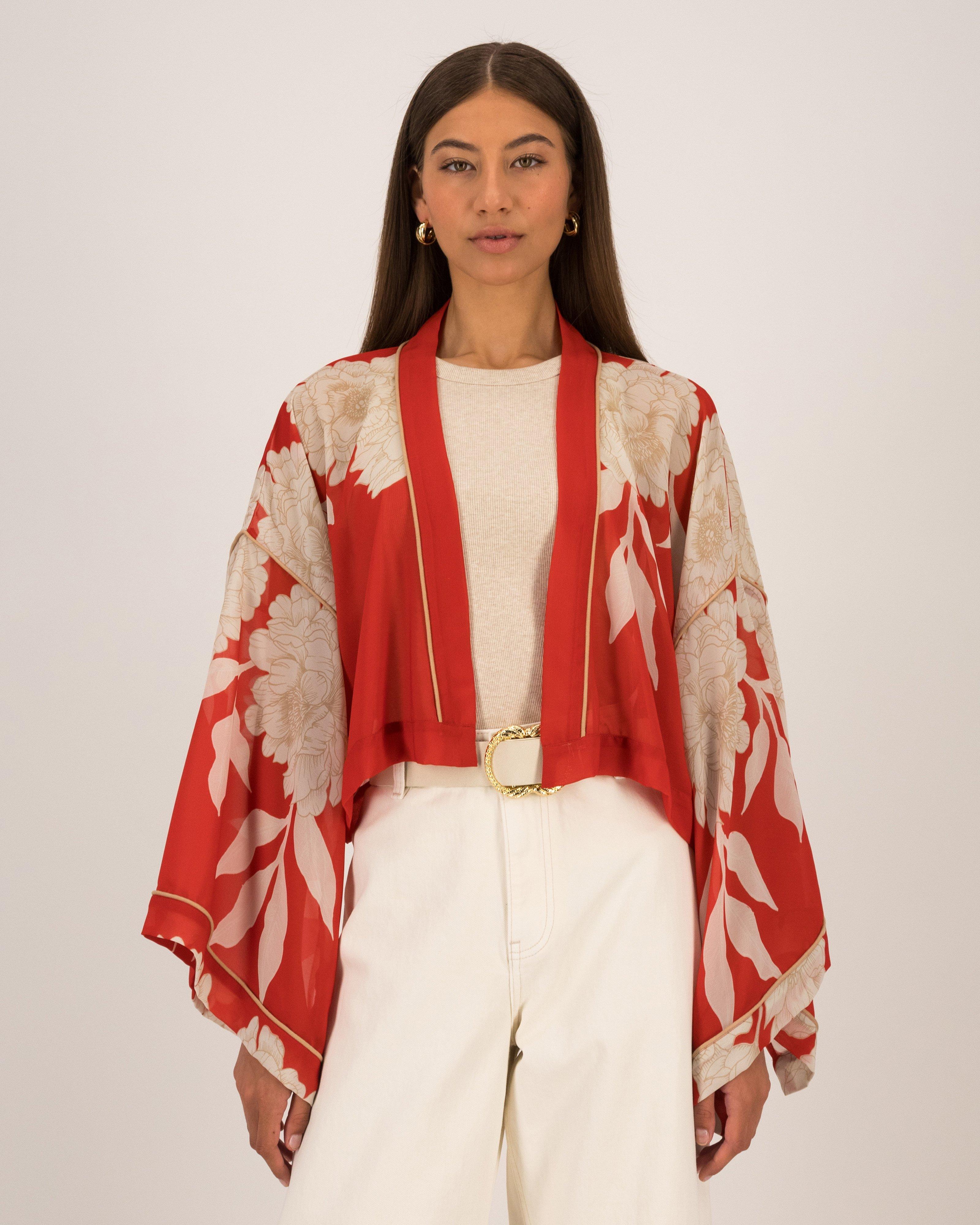 Sophia Soft Crop Kimono -  Red