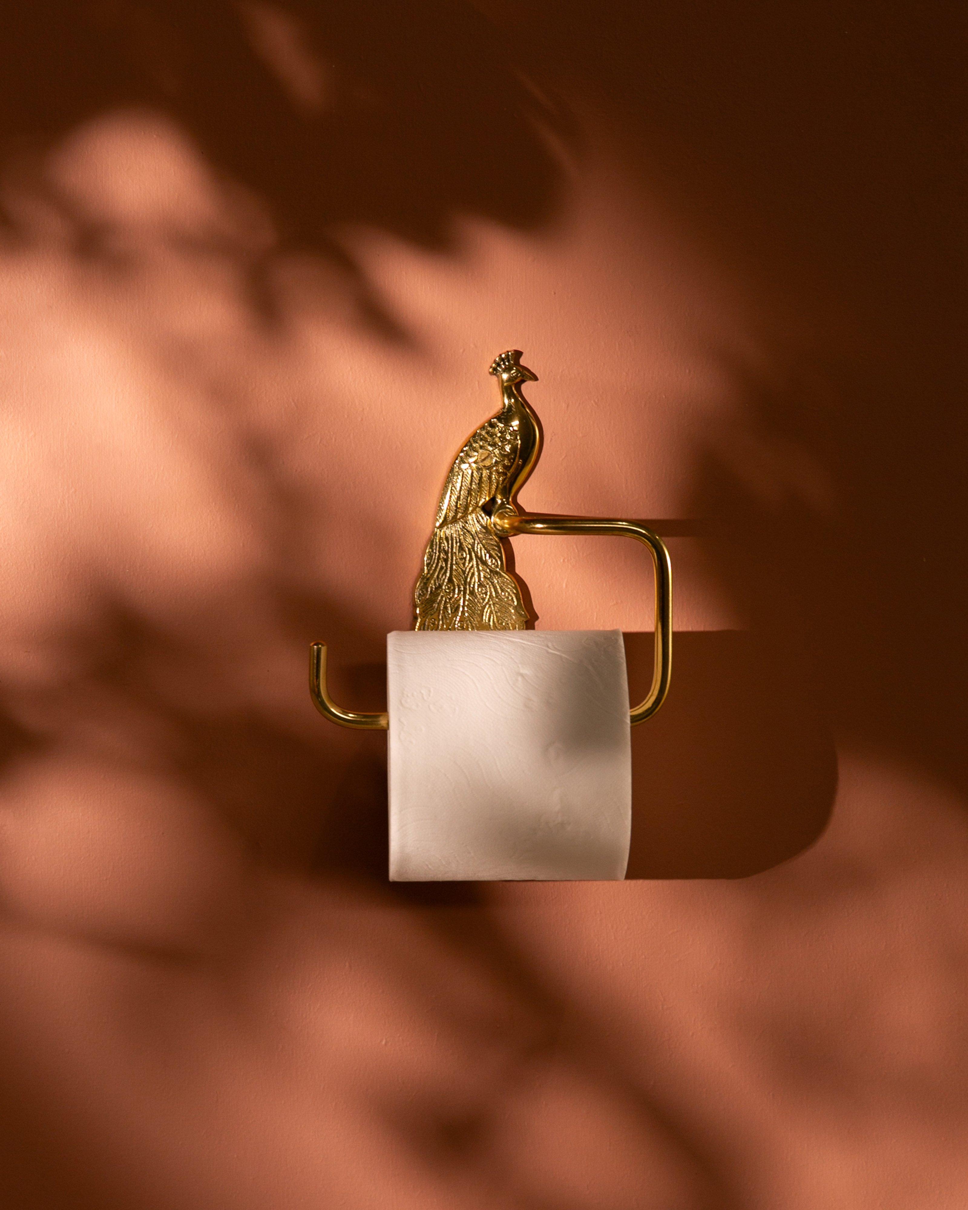Peacock Brass Toilet Roll Holder -  Gold