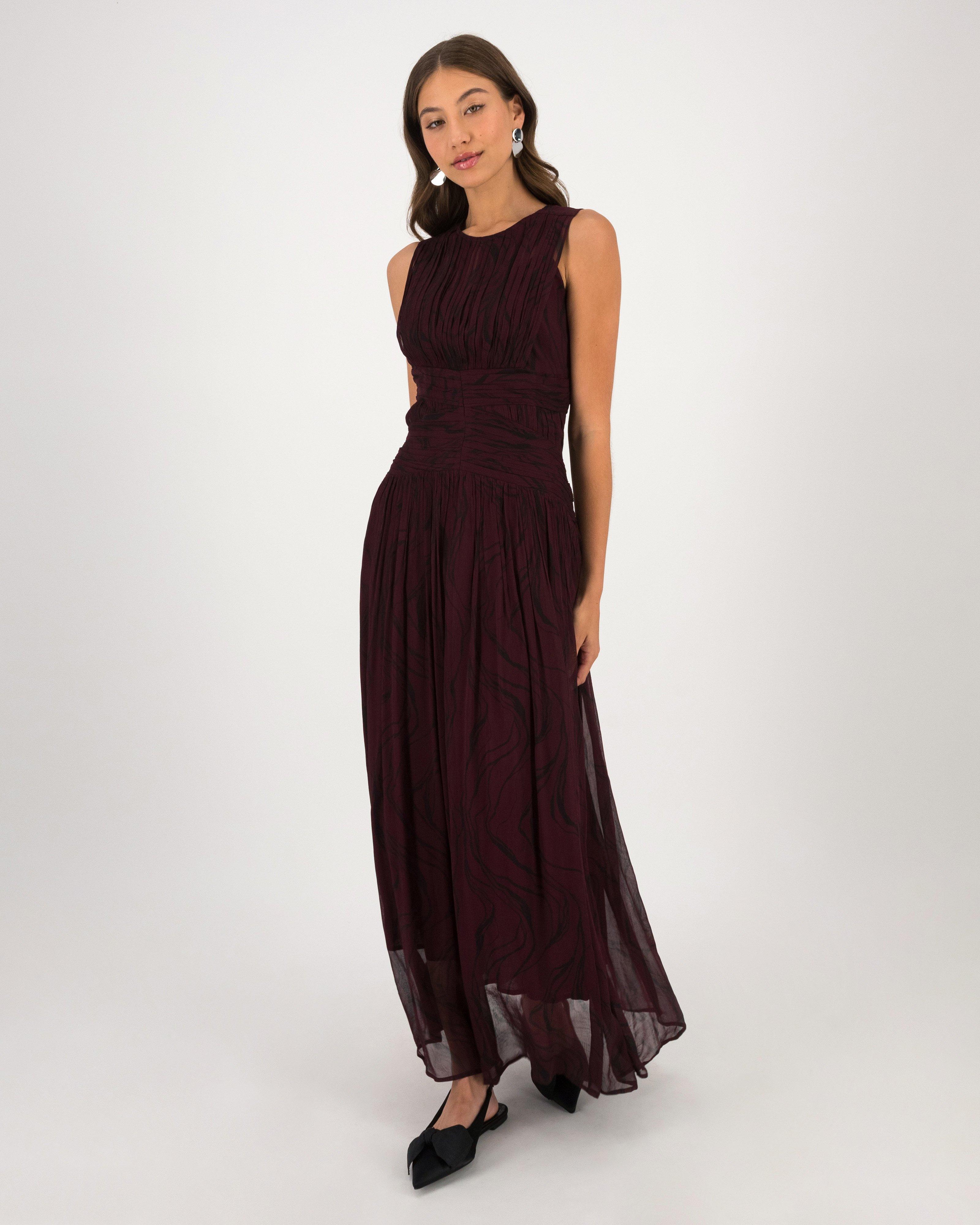 Ivey Waist Detail Gathered Printed Maxi Dress -  Pink