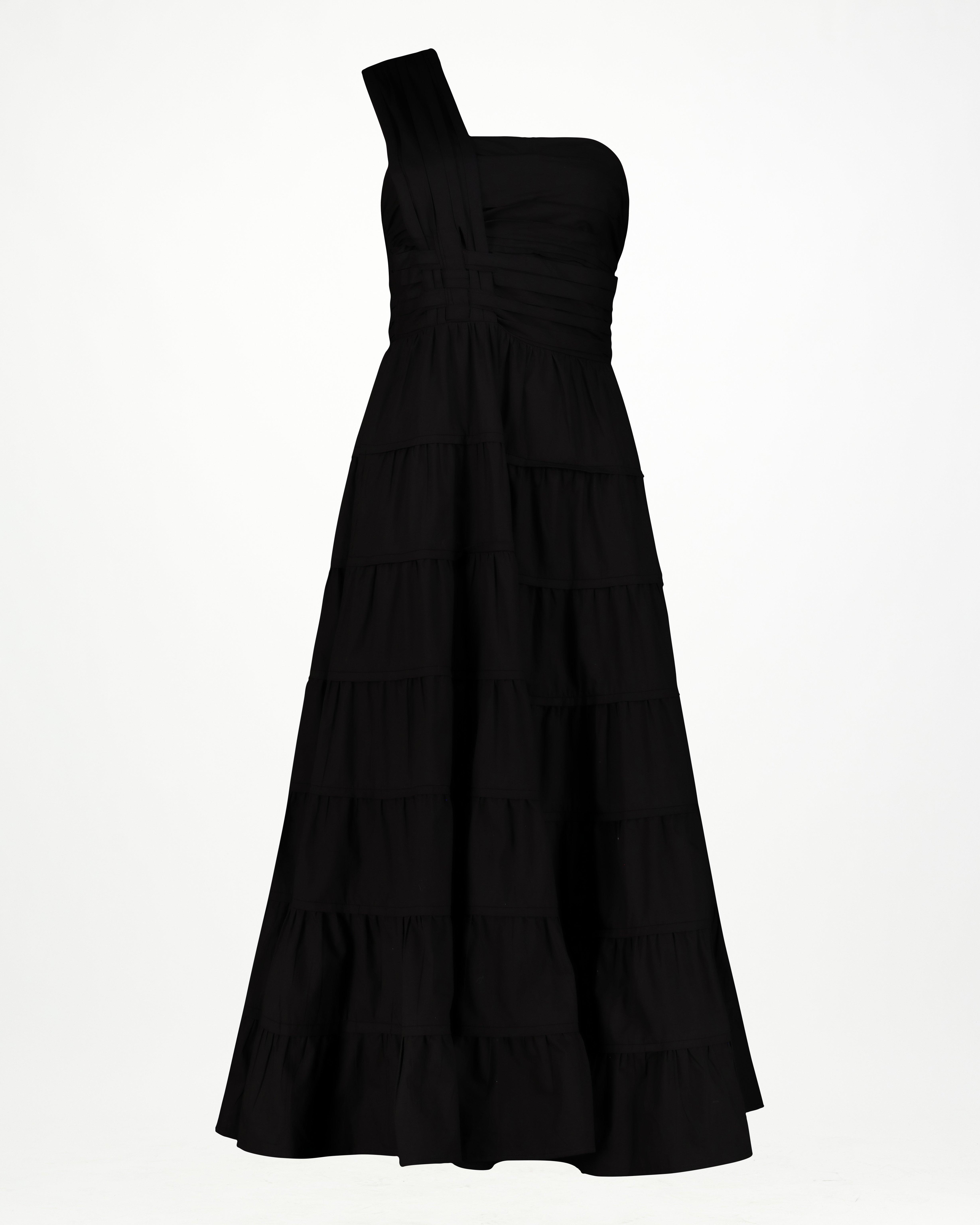 Jaclyn One-Shoulder Tiered Dress -  Black
