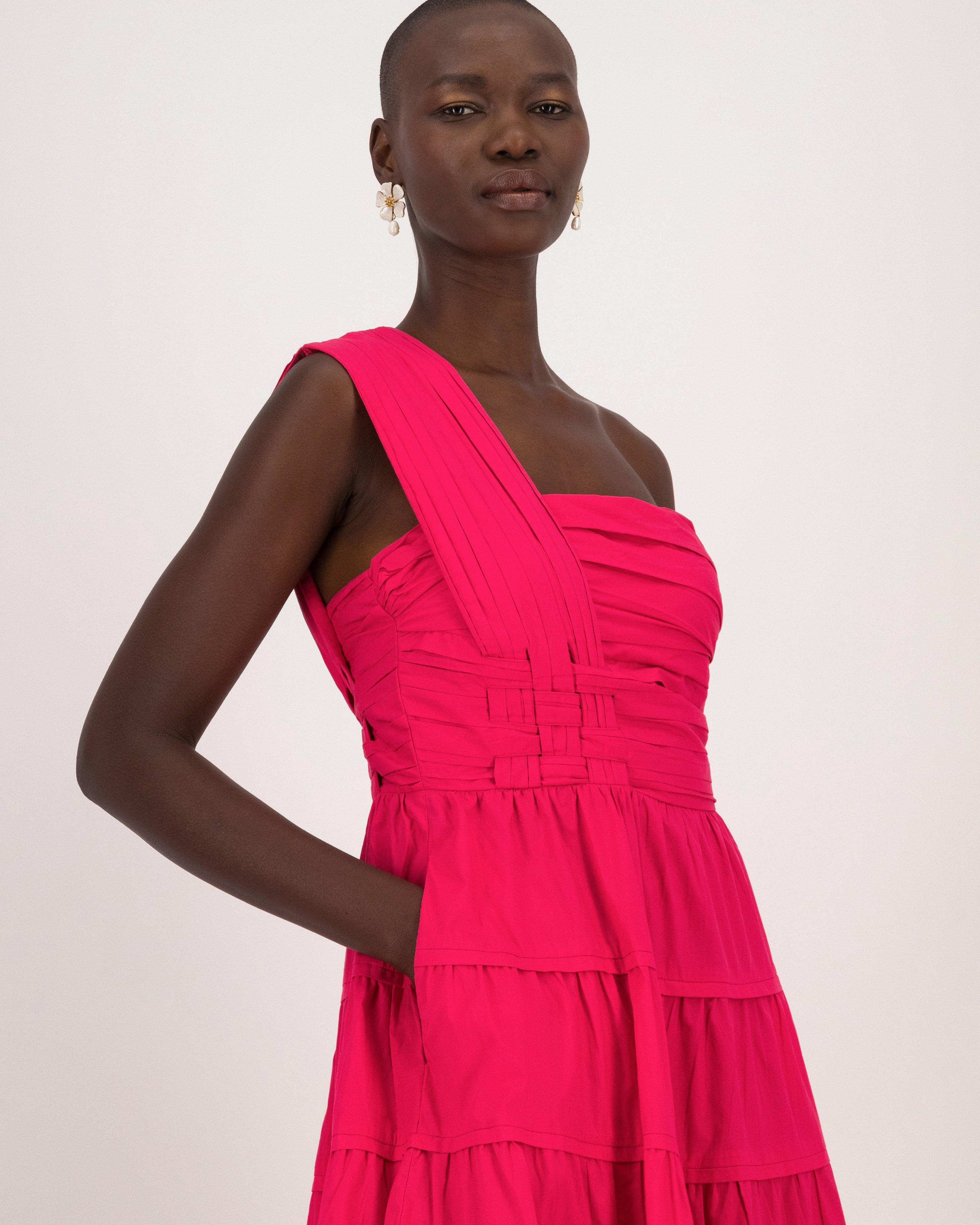 Jaclyn One-Shoulder Tiered Dress -  Pink