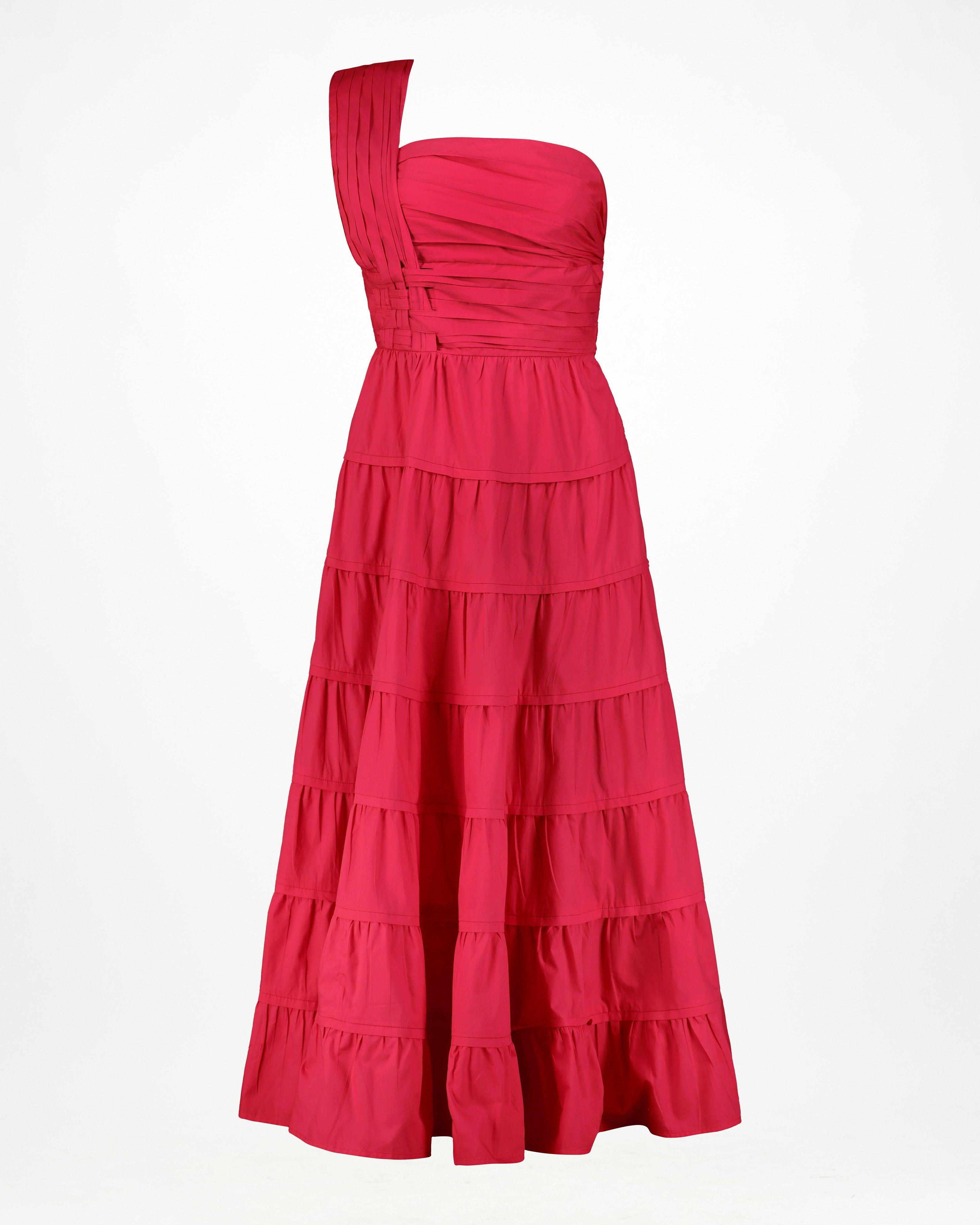 Jaclyn One-Shoulder Tiered Dress -  Pink