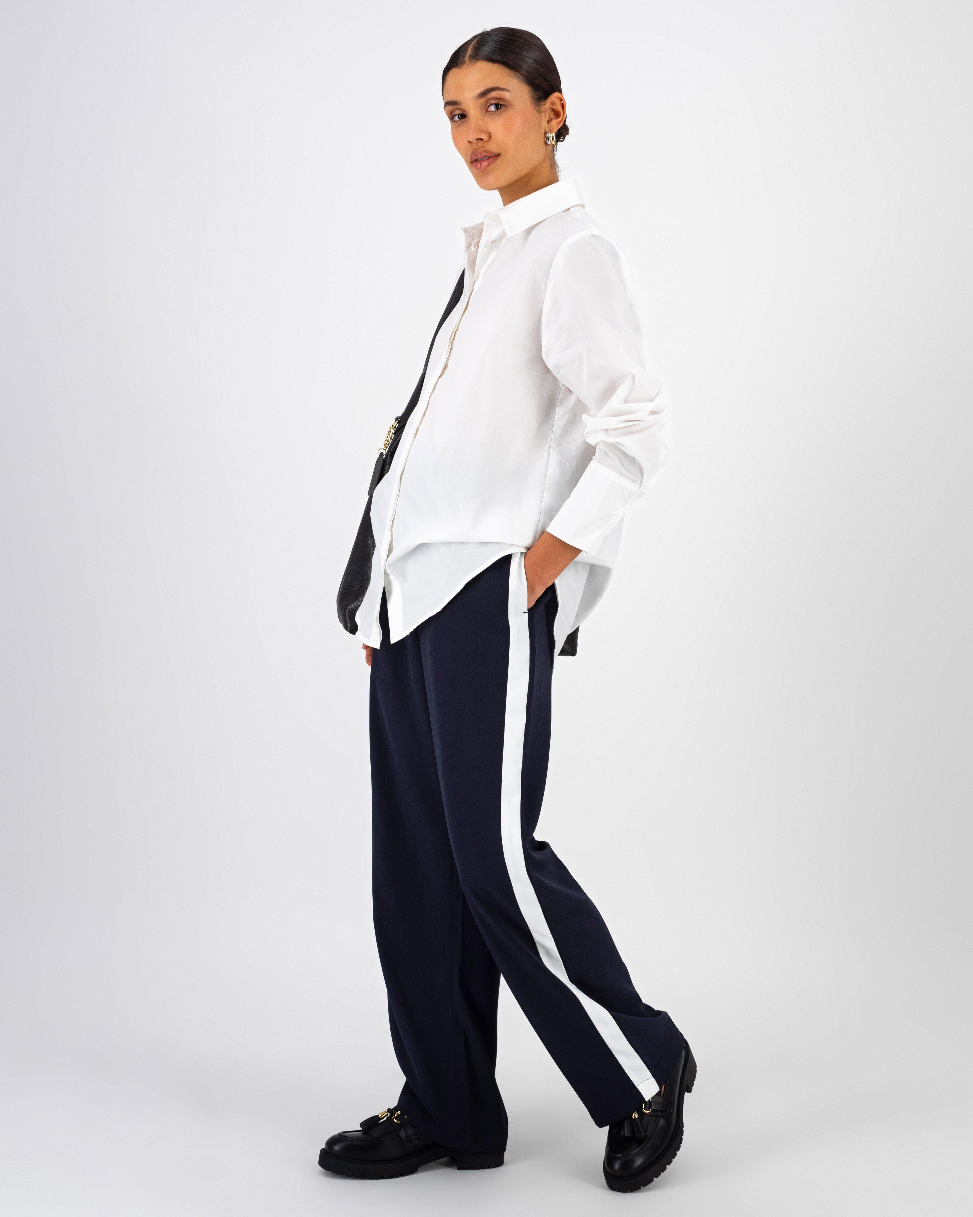 Campbell Striped Wide Leg Pant -  Navy