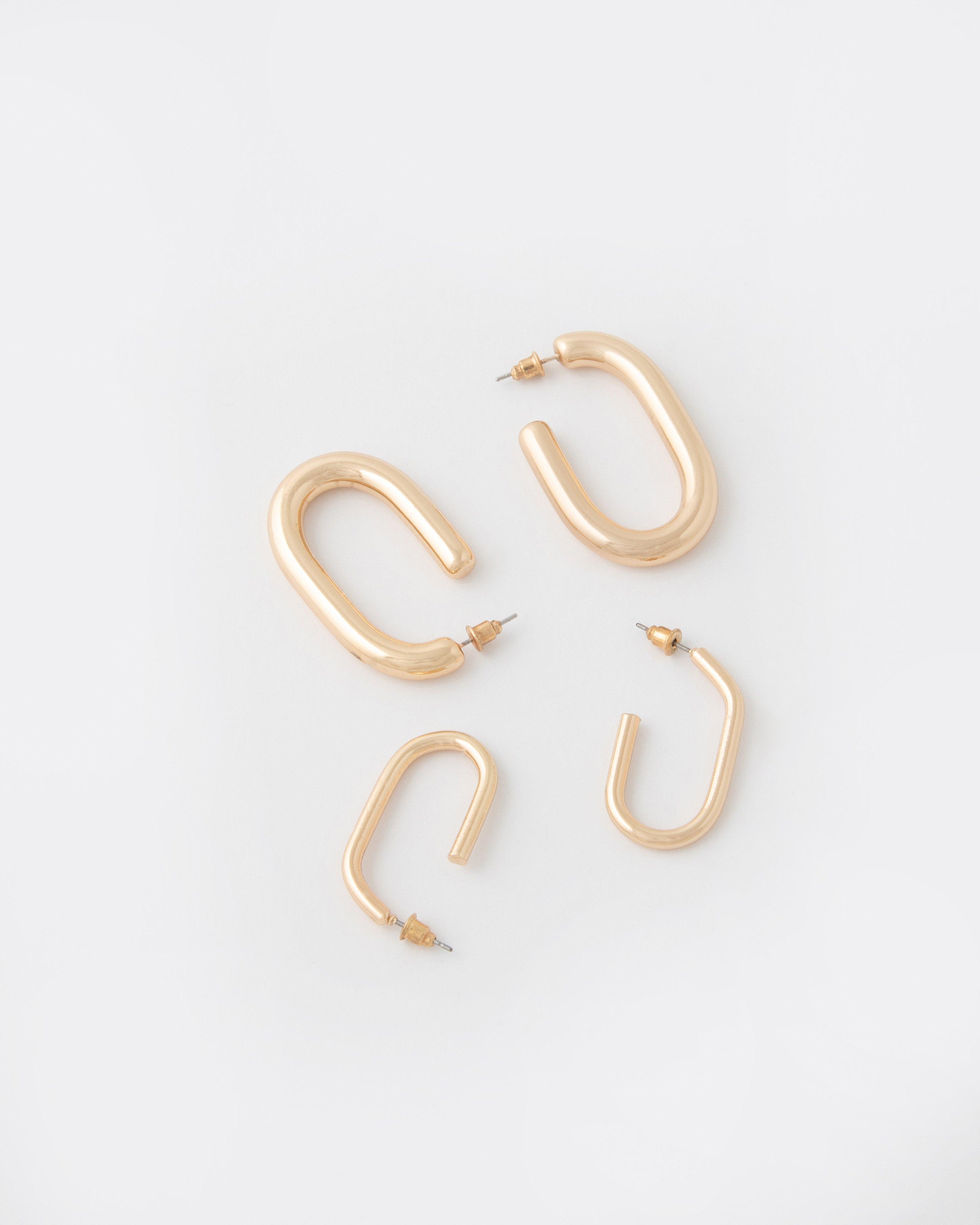 Women’s Elongated Hoop Earrings 2-Pack  -  Gold