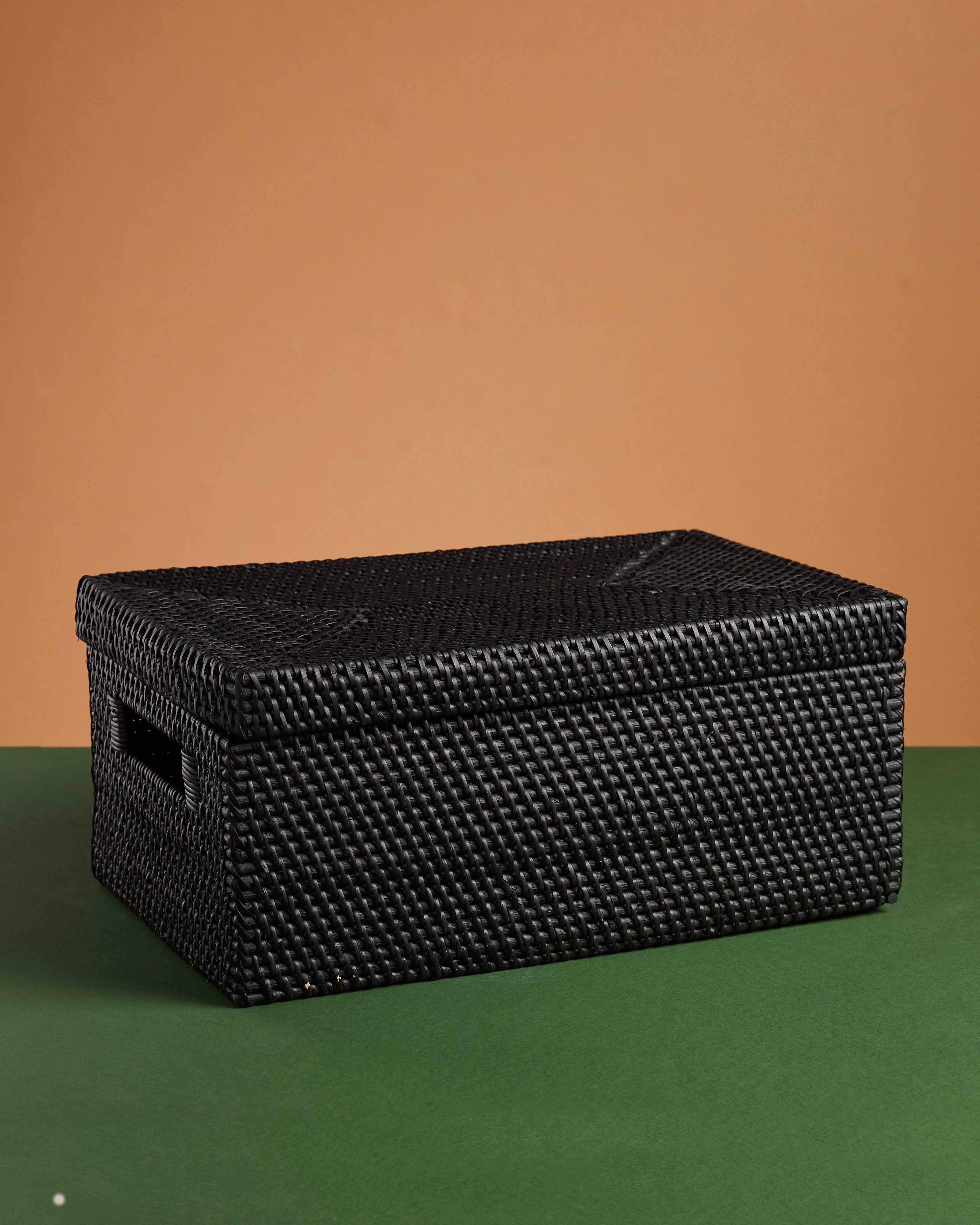 Terry Black Woven Rattan Rectangular Storage Box -  Black