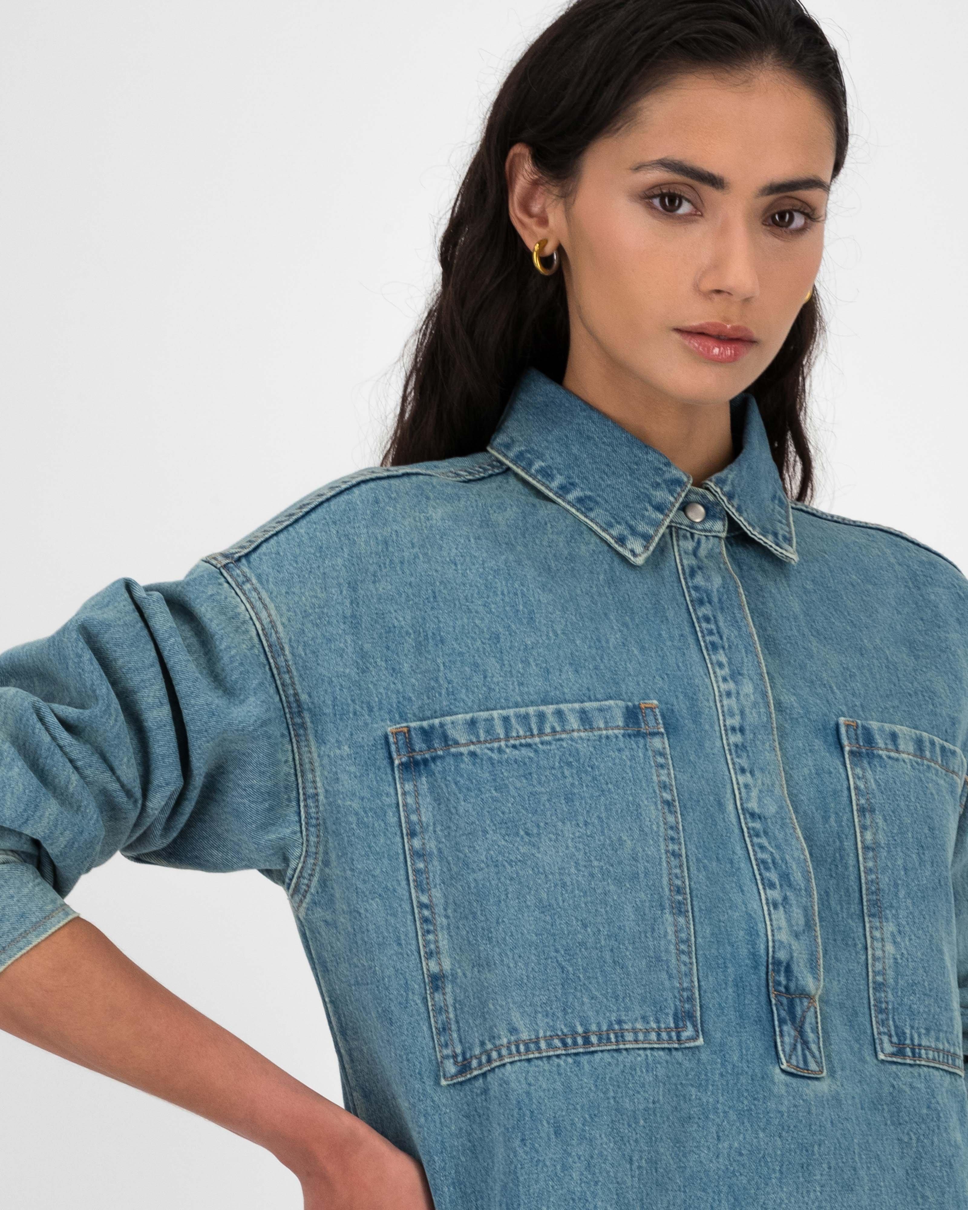 Bruna Denim Tunic Shirt -  Blue