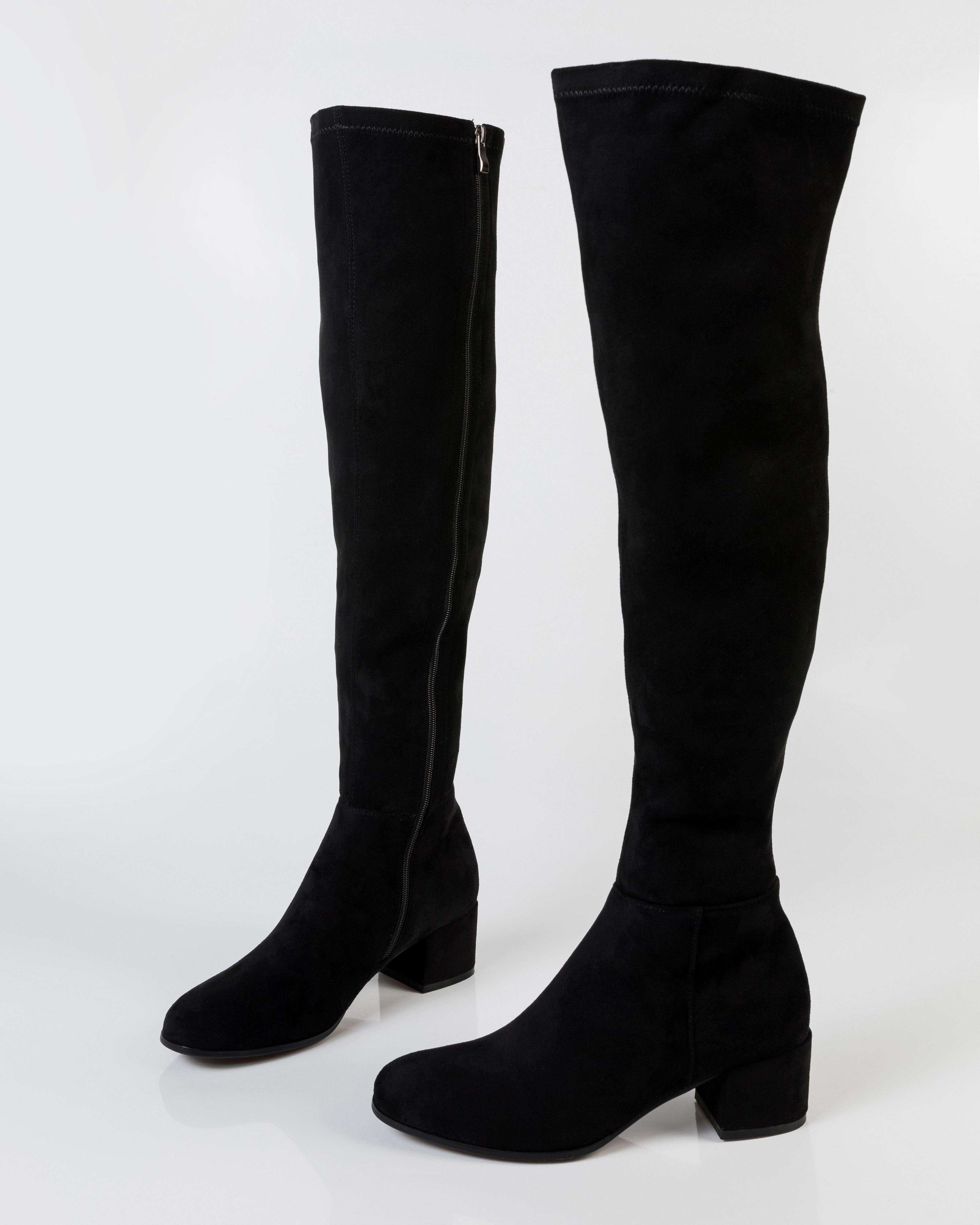 Amelie Knee High Suede Boots -  Black