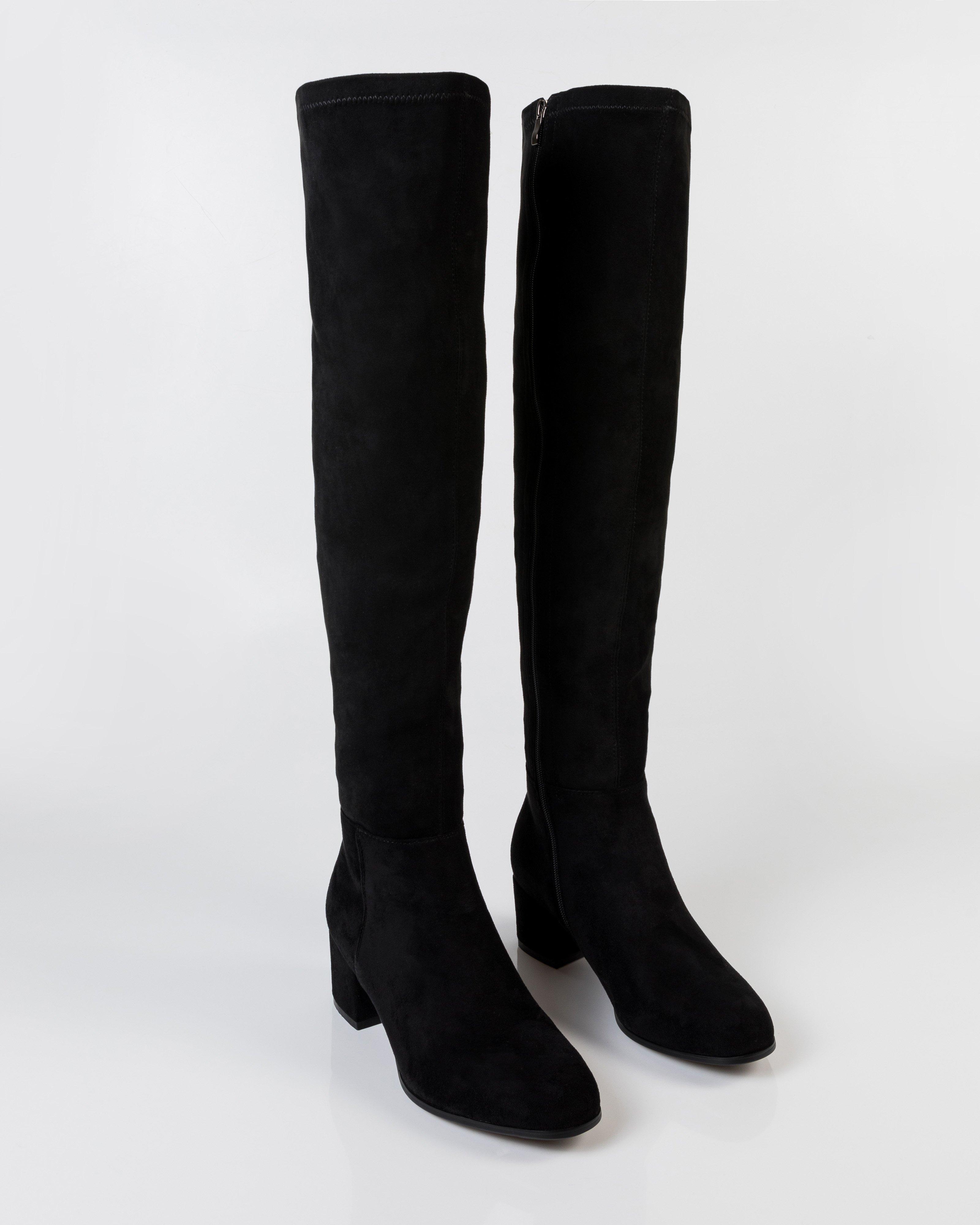 Amelie Knee High Suede Boots -  Black