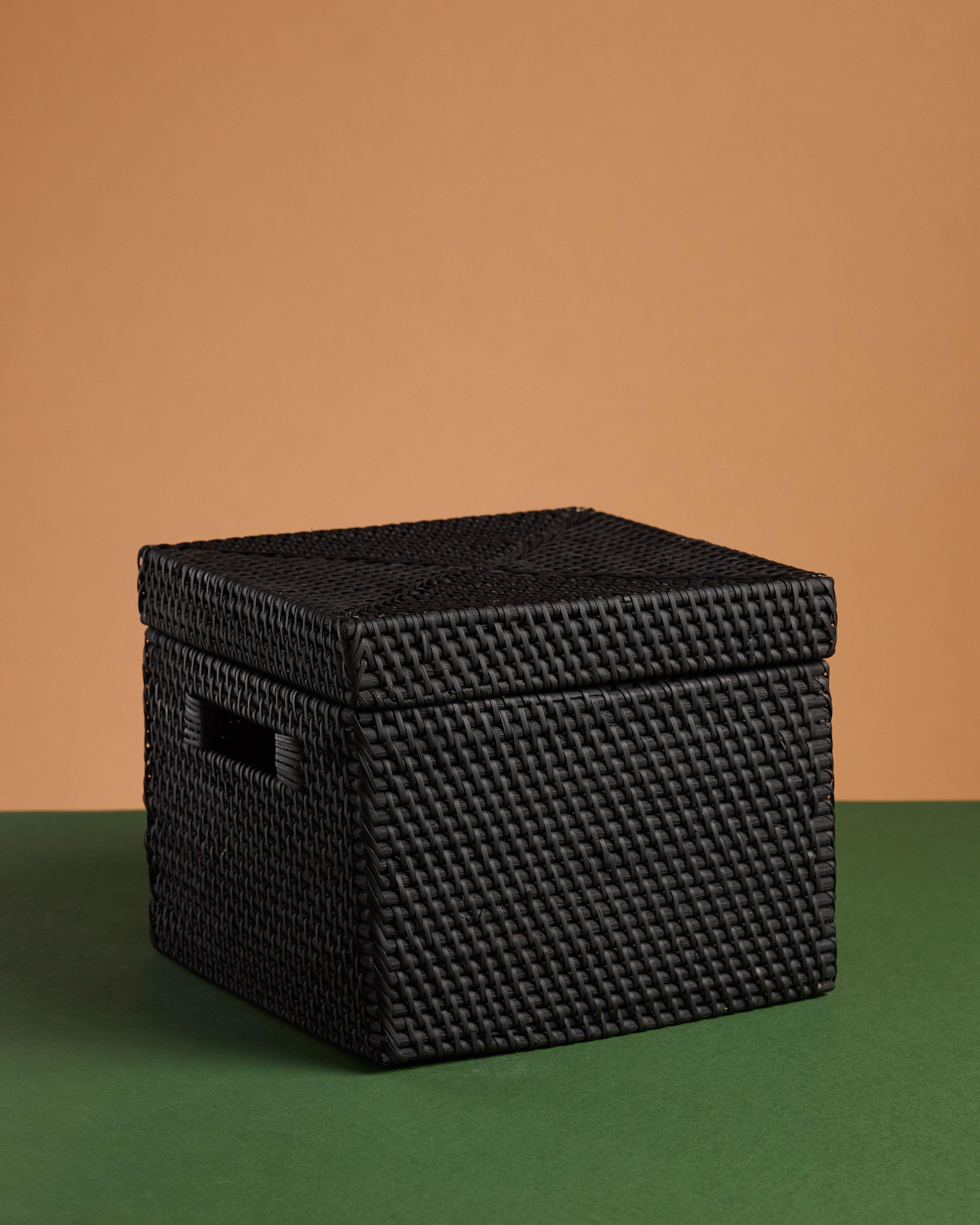 Terry Black Woven Rattan Square Storage Box -  Black