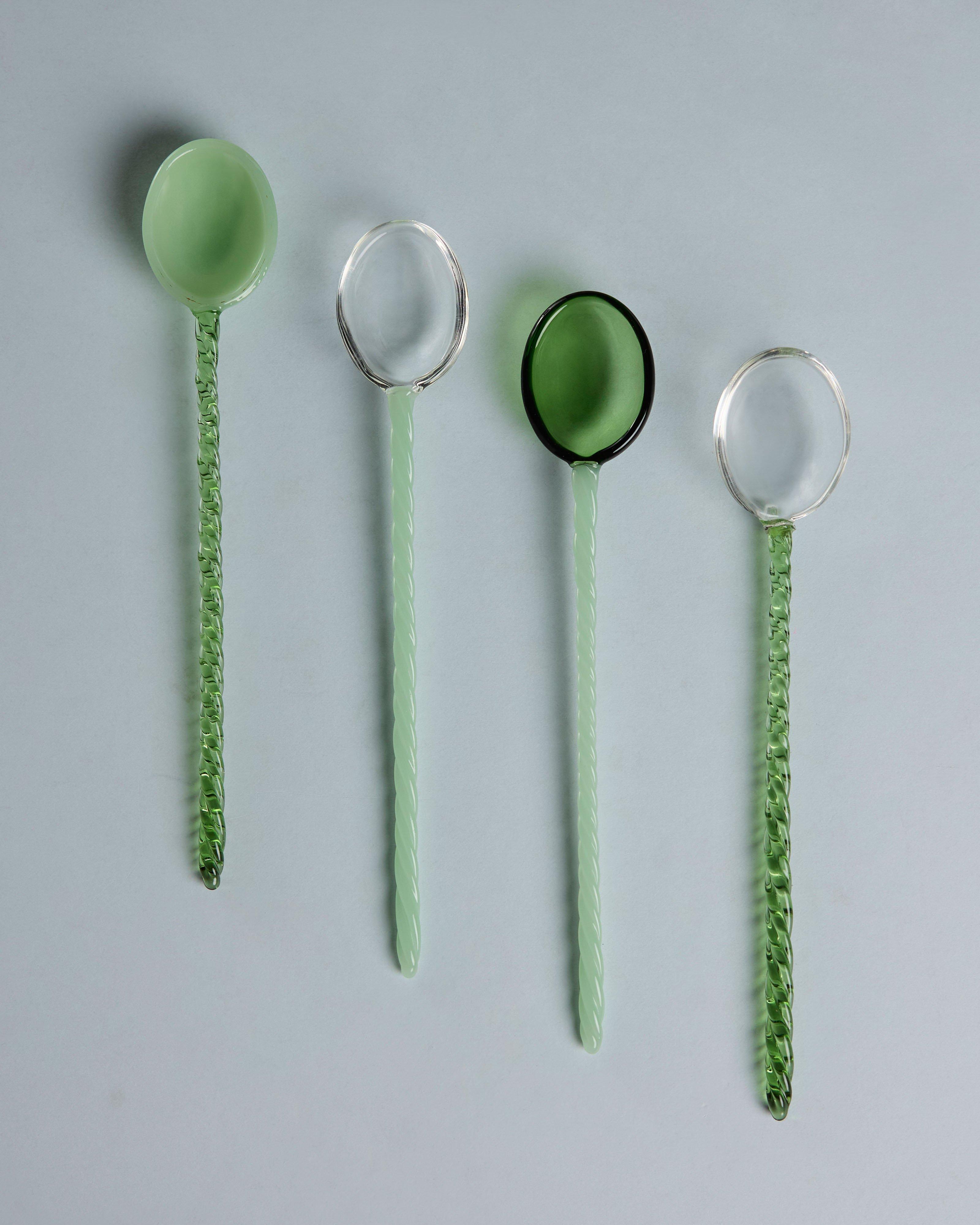 Twisted Glass Drinks Stirrer Set -  Green