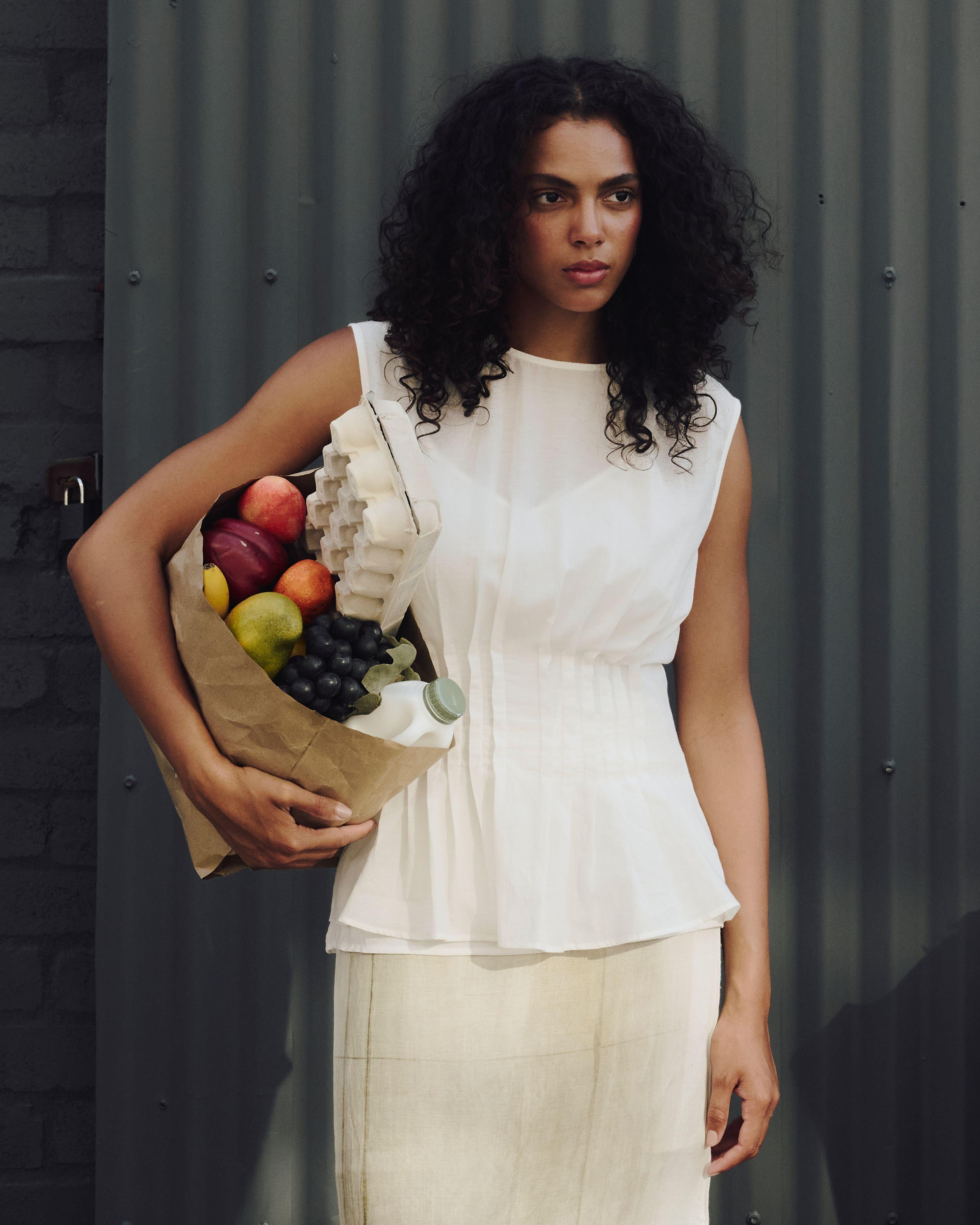 Louie Waist Pleated Woven Blouse -  Milk