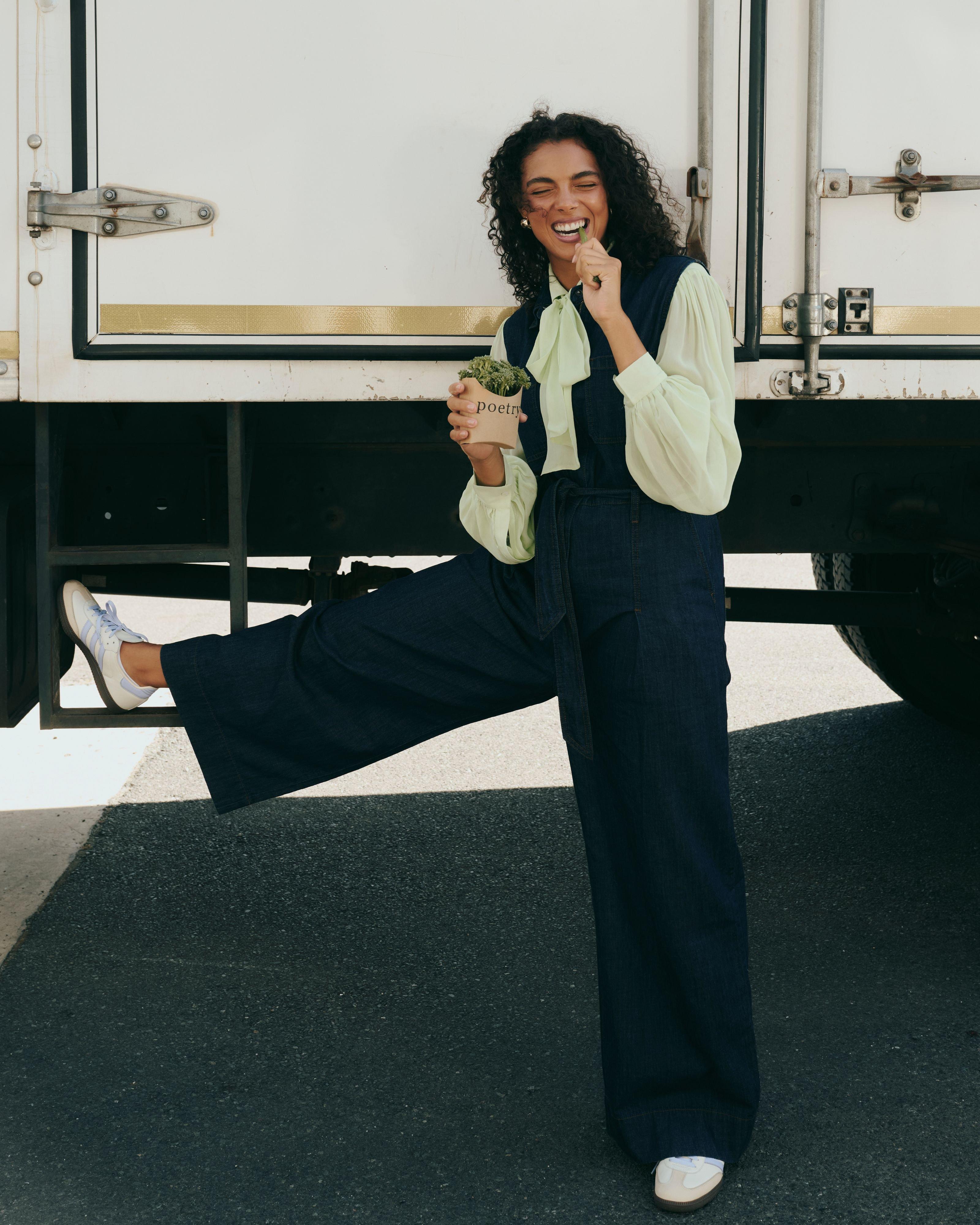 Kai Wide Leg Cropped Jumpsuit -  Blue