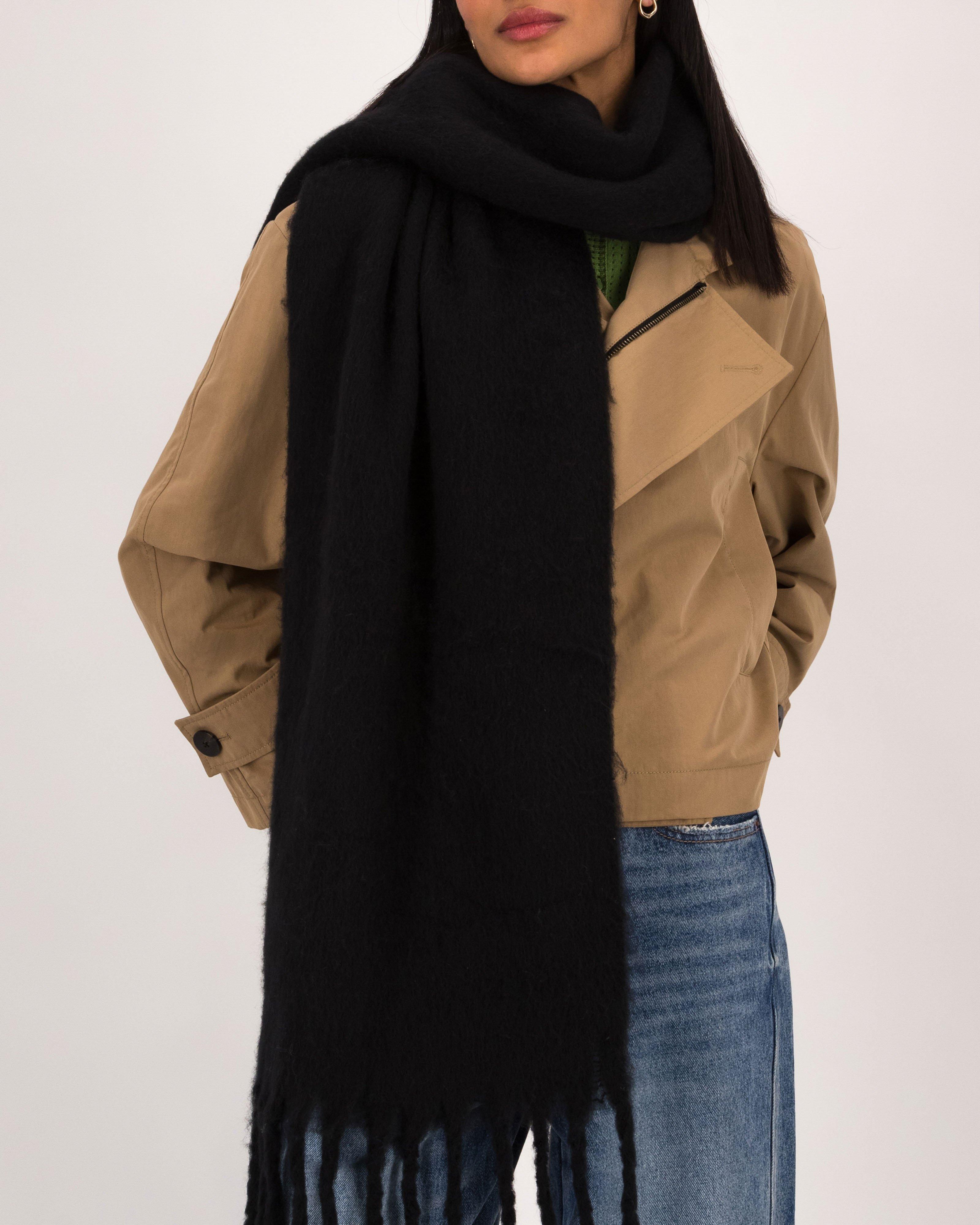 Maddie Rectangle Scarf with Twisted Fringe -  Black
