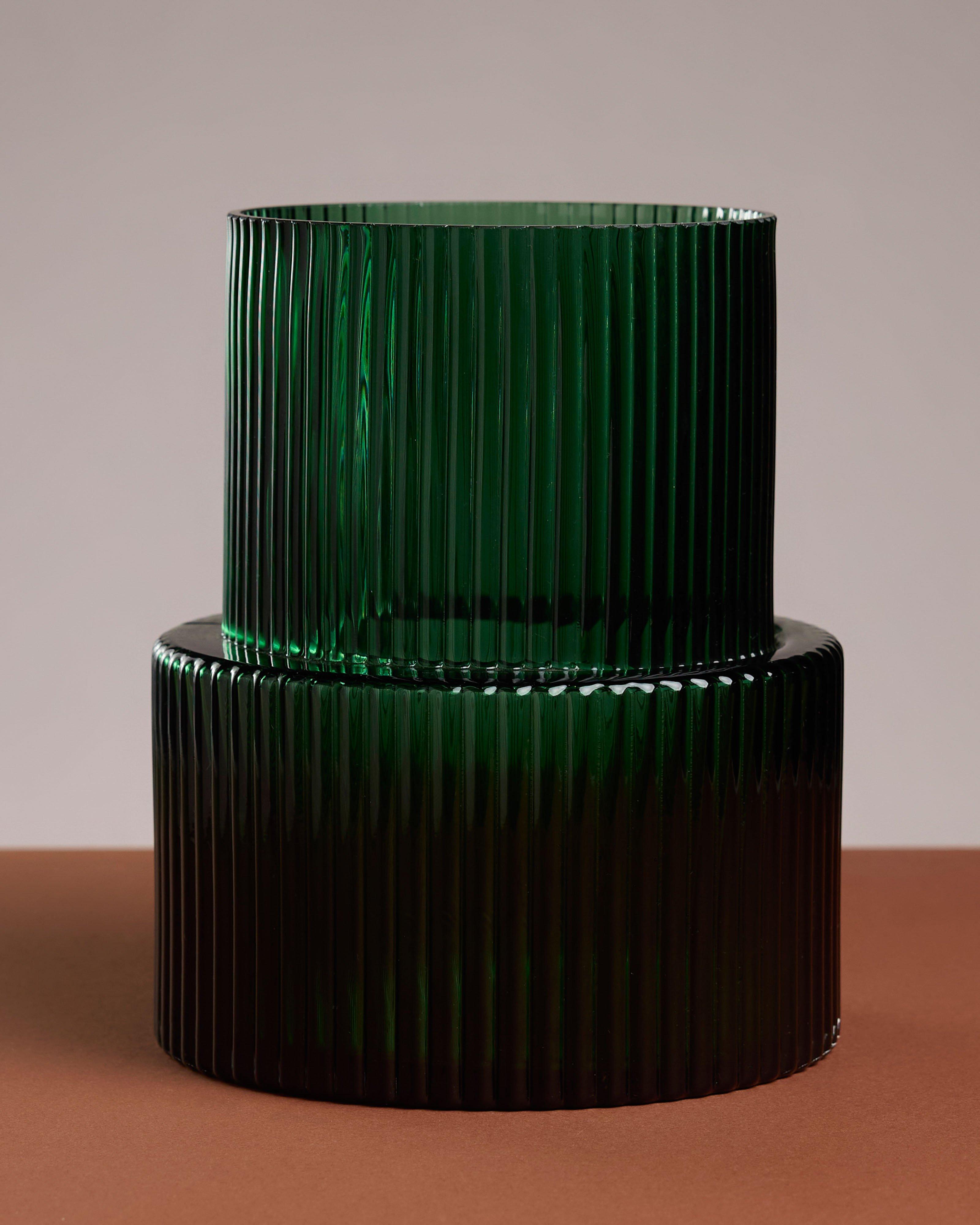 Athena Ribbed Vase -  Green