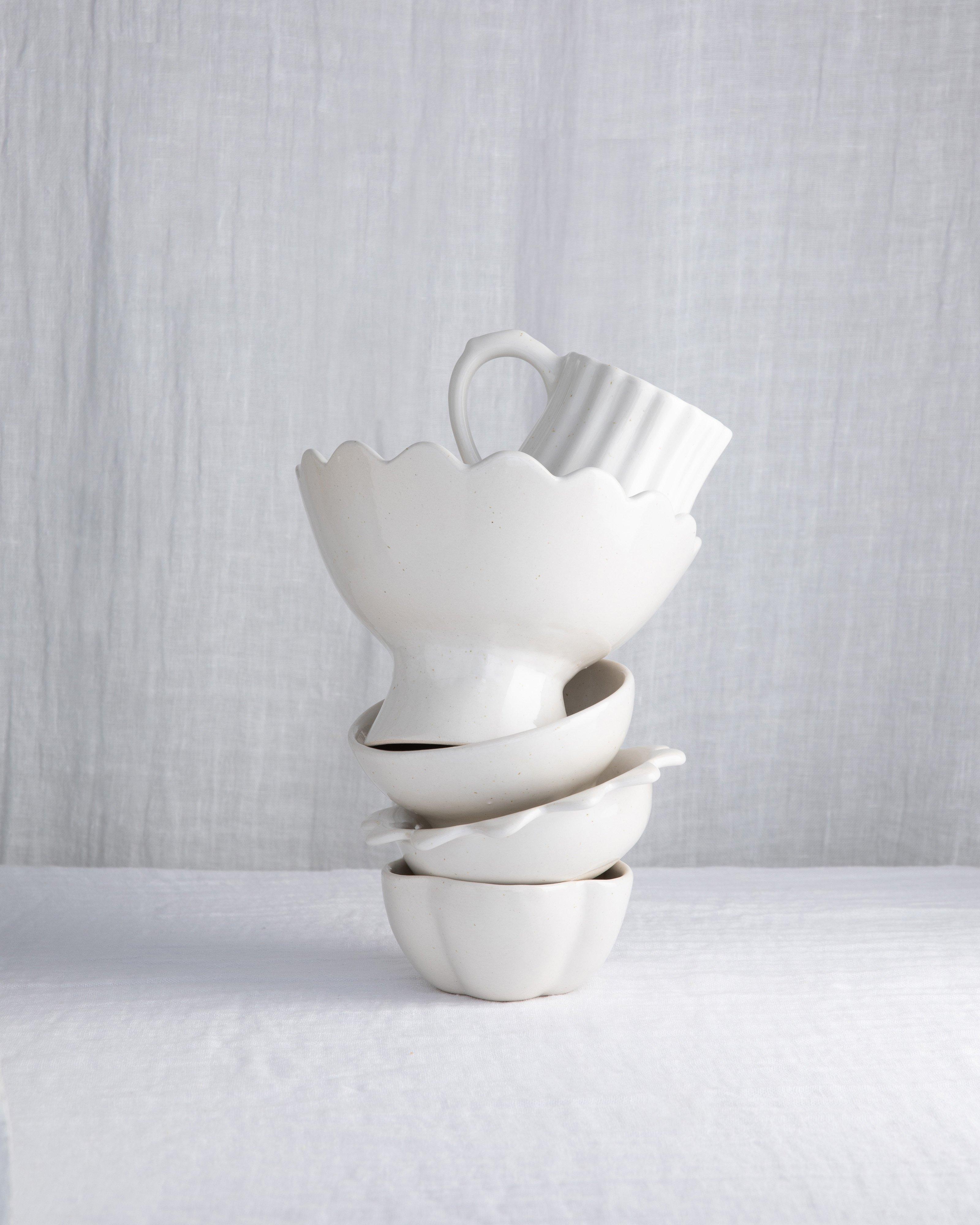 Footed Scallop Bowl -  White