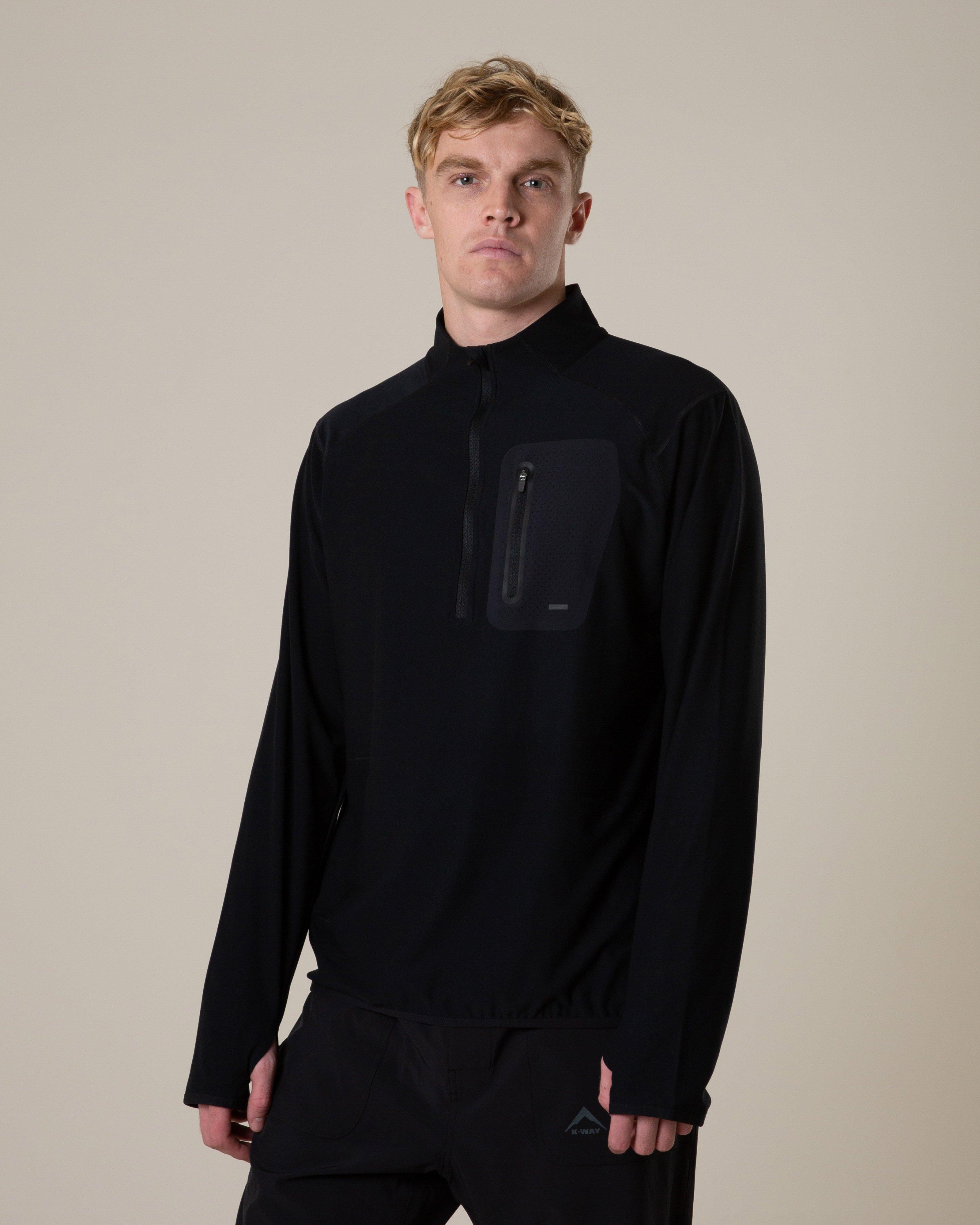 K-Way Men's Pulse 1/4 Zip Running Fleece -  Black