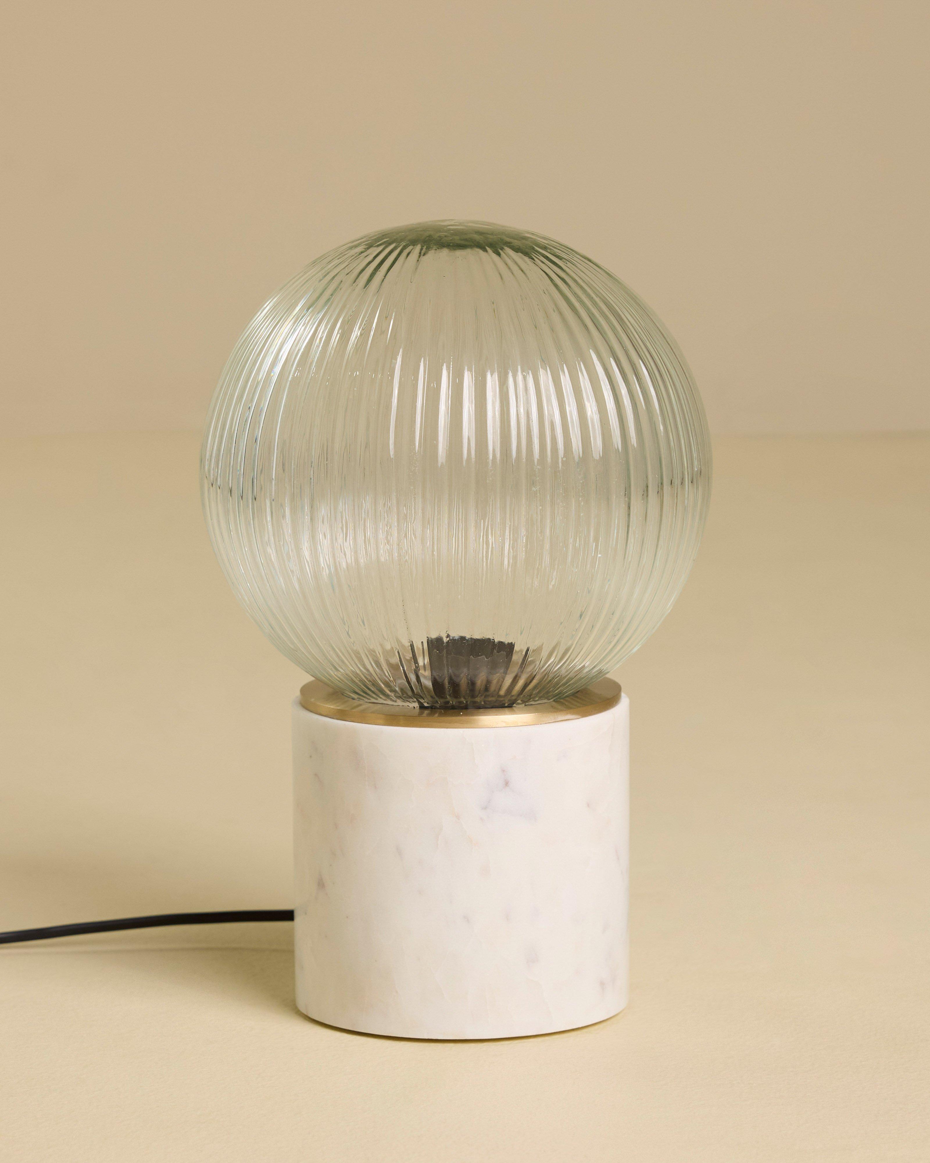  Fluted Glass & White Table Lamp -  White