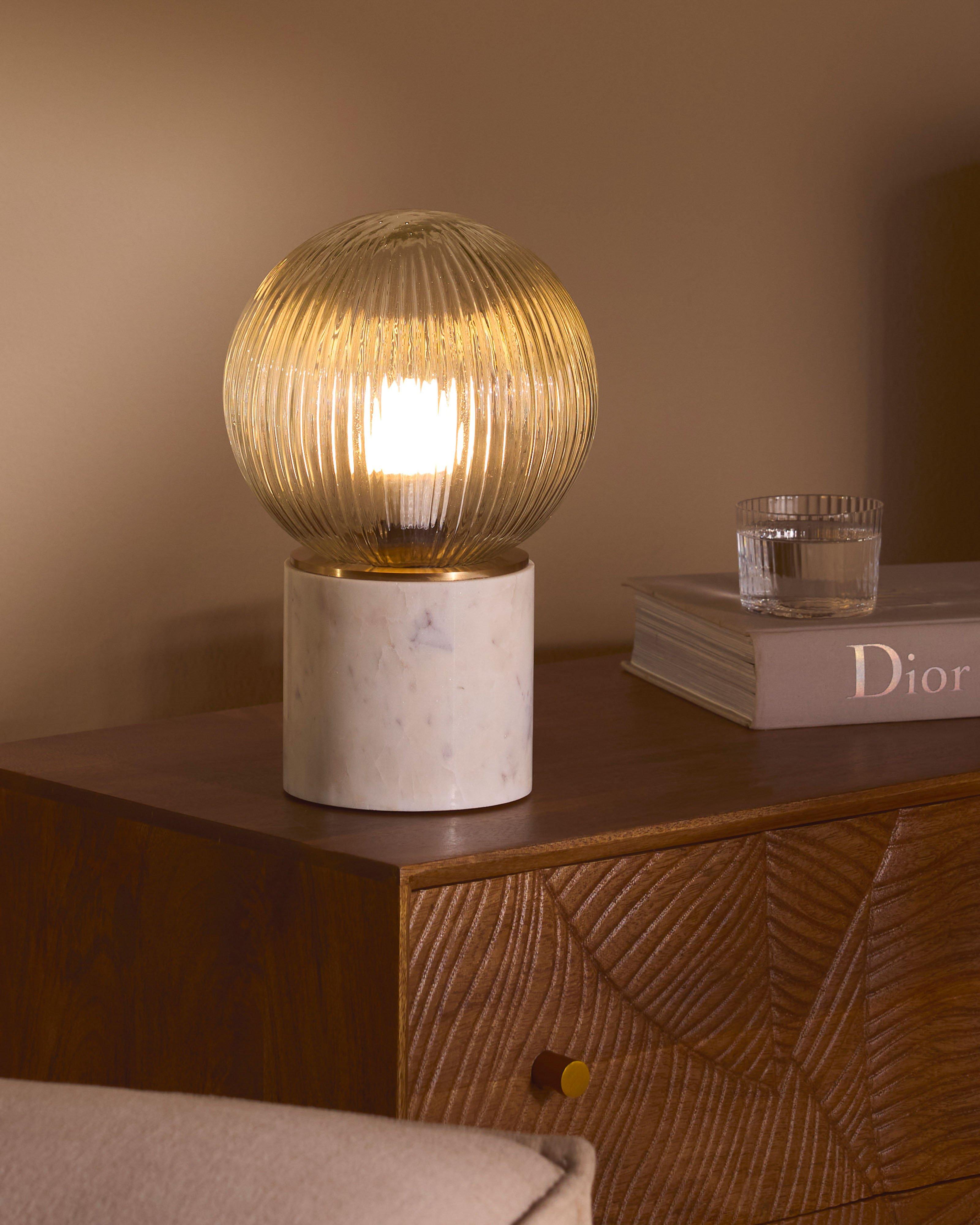  Fluted Glass & White Table Lamp -  White