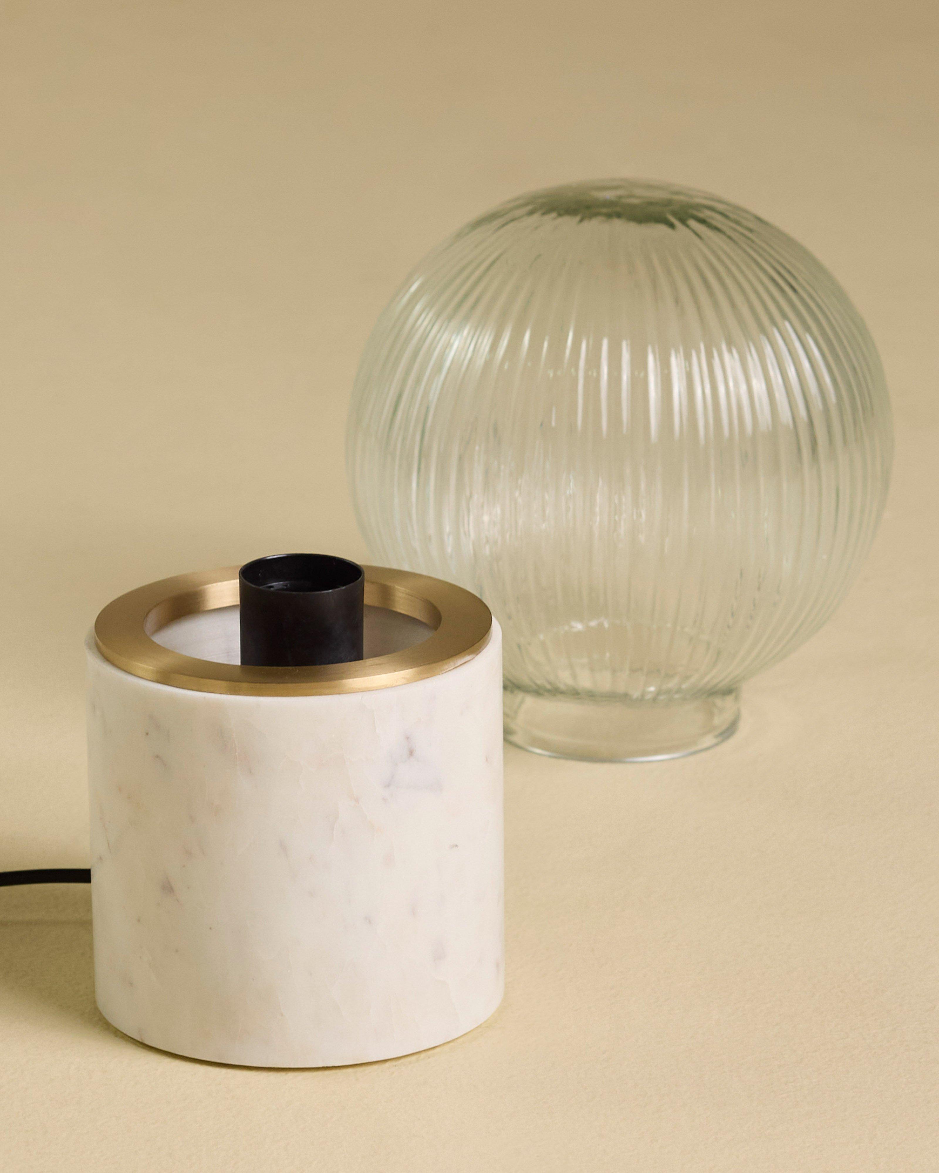  Fluted Glass & White Table Lamp -  White