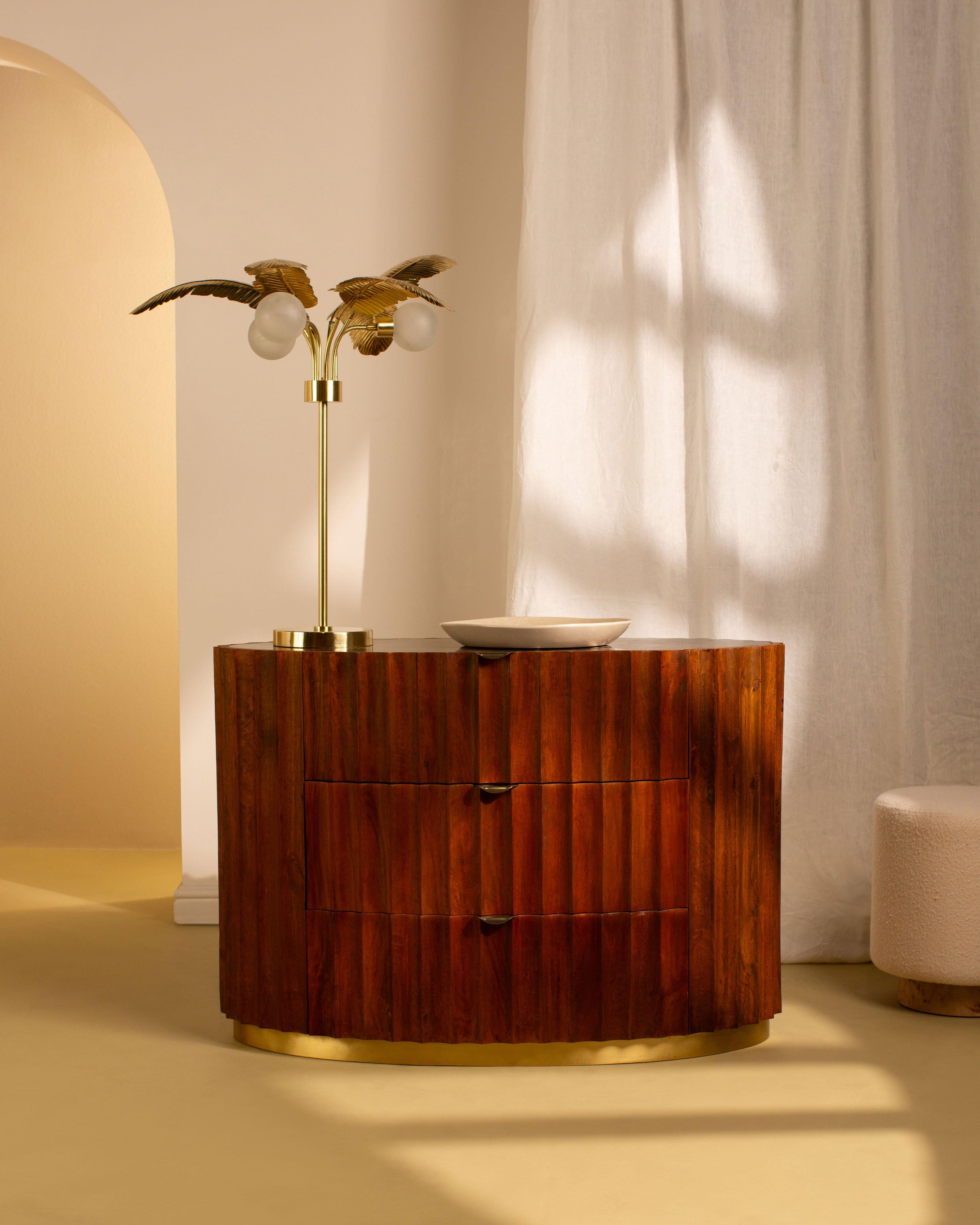 Farah Brass, Marble & Wood Chest of Drawers -  Brown