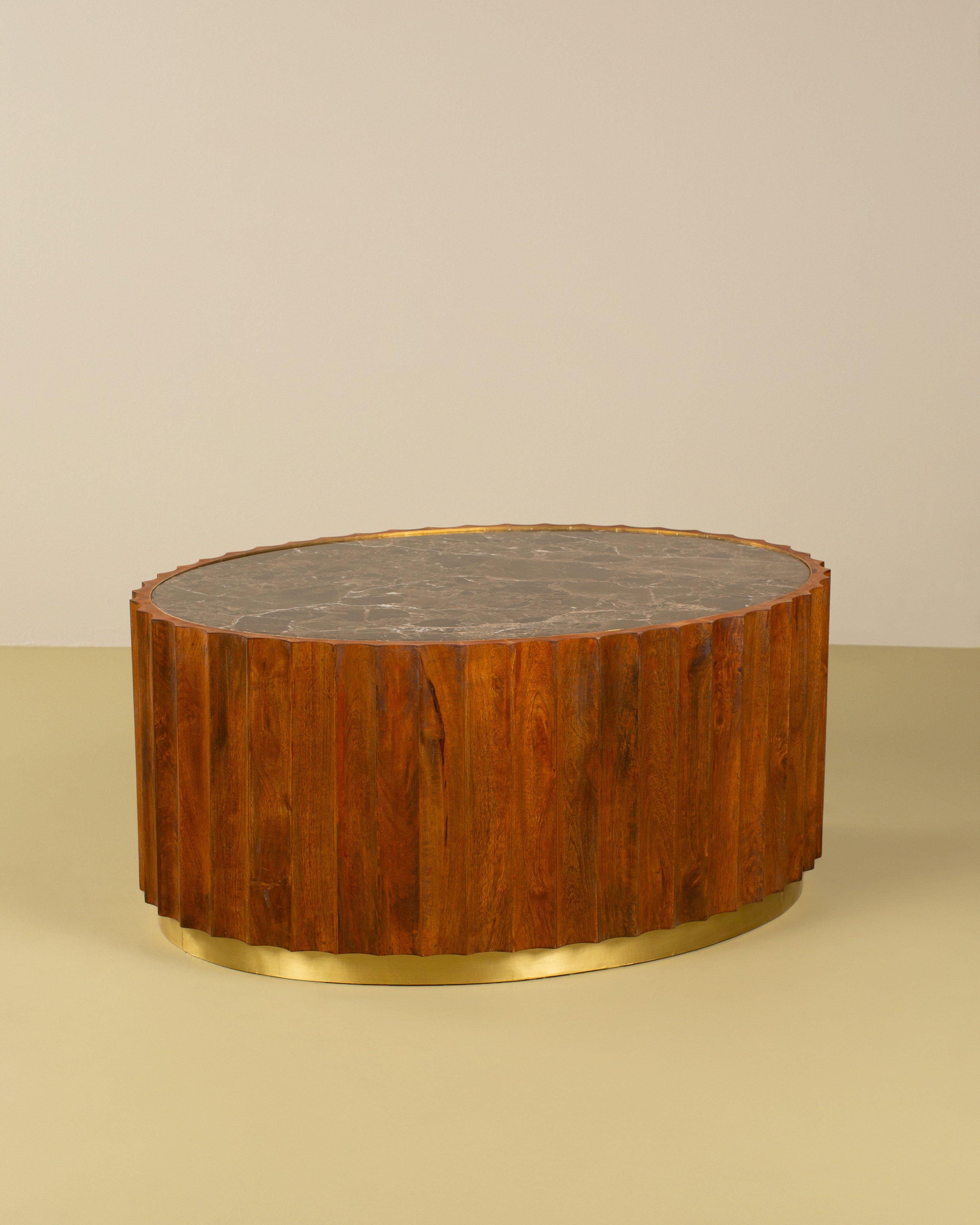 Farah Brass, Marble & Wood Coffee Table -  Brown