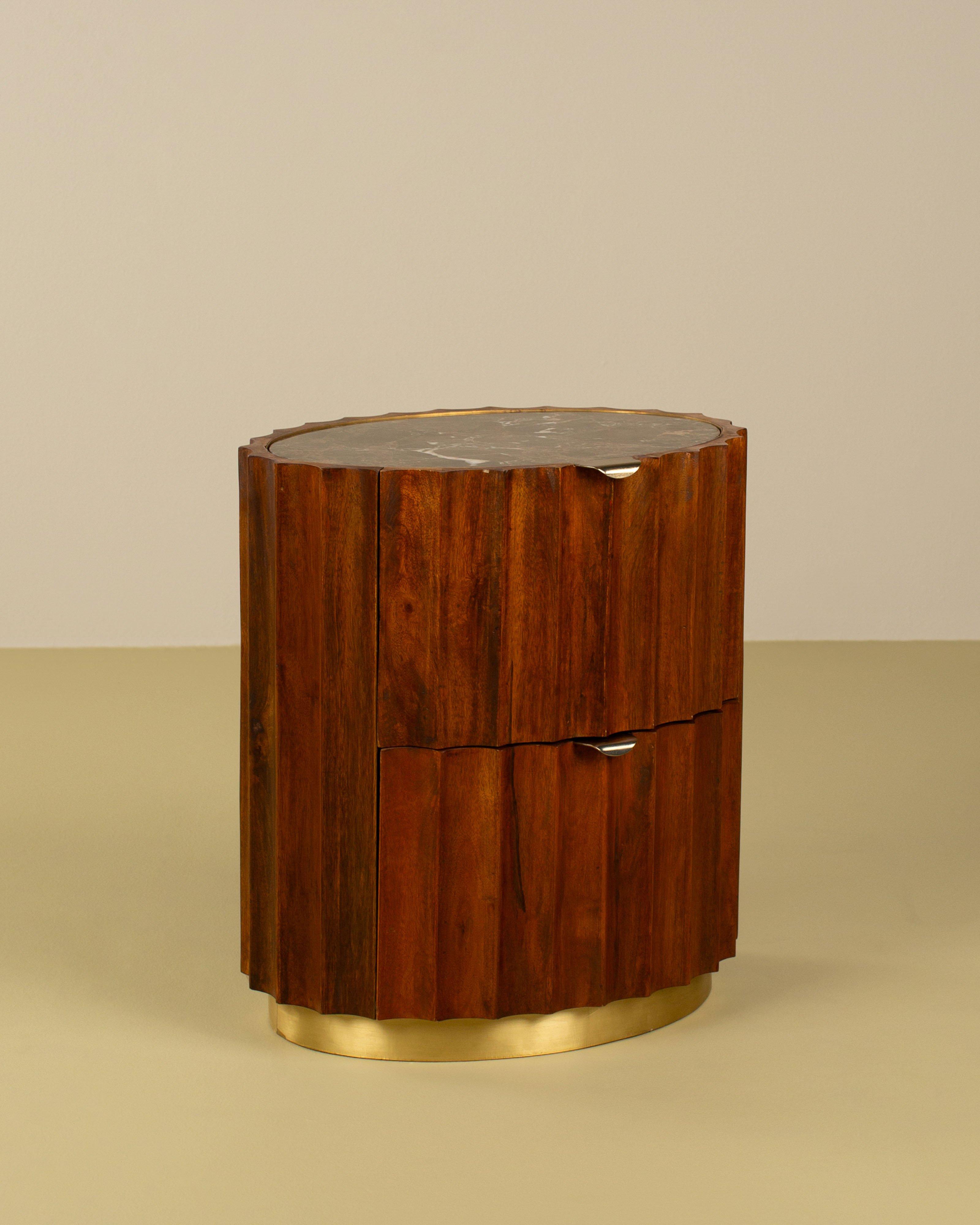 Farah Brass, Marble & Wood Two Drawer Pedestal -  Brown