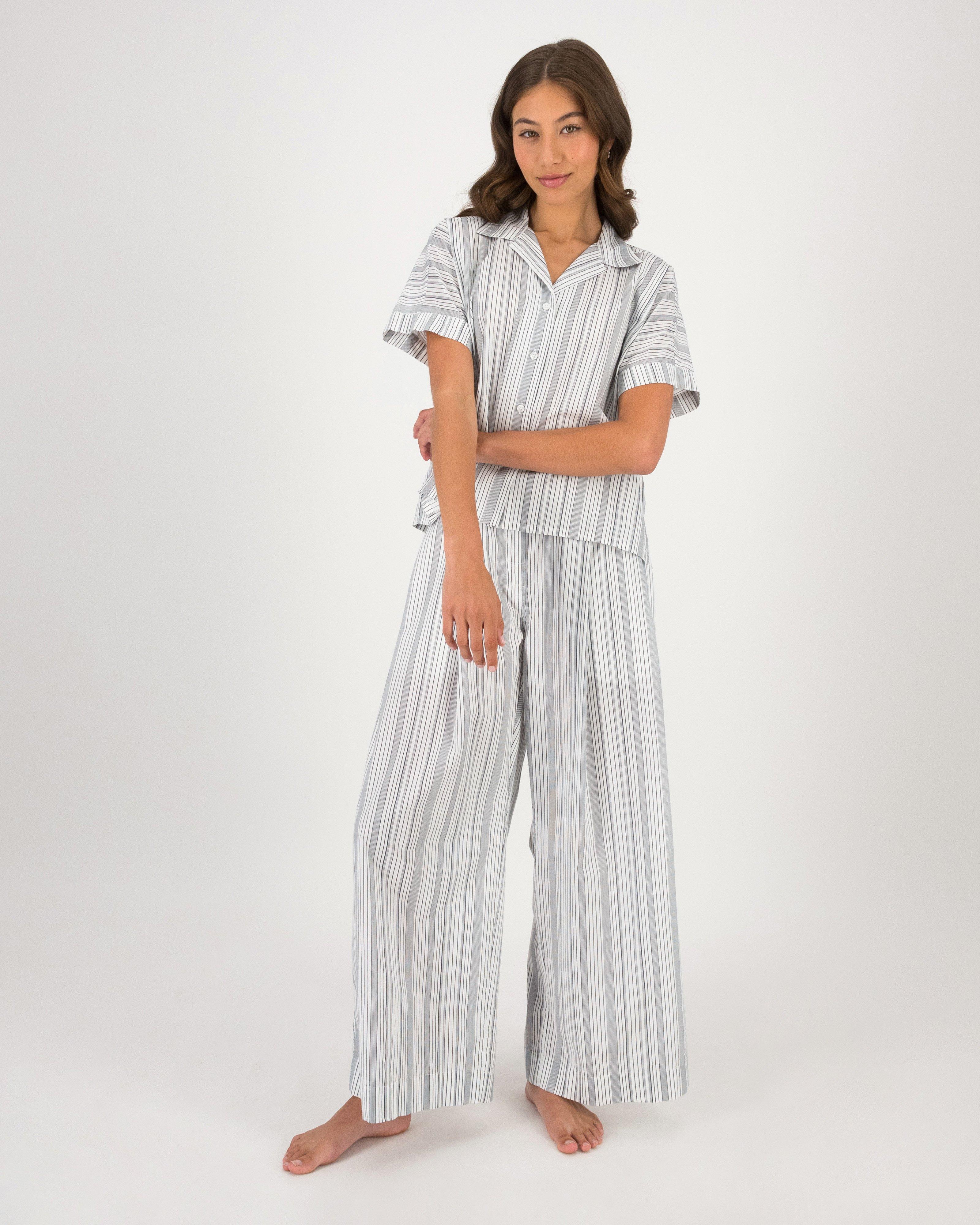 Joslin Wavy Stripe Relaxed Sleep Set -  White