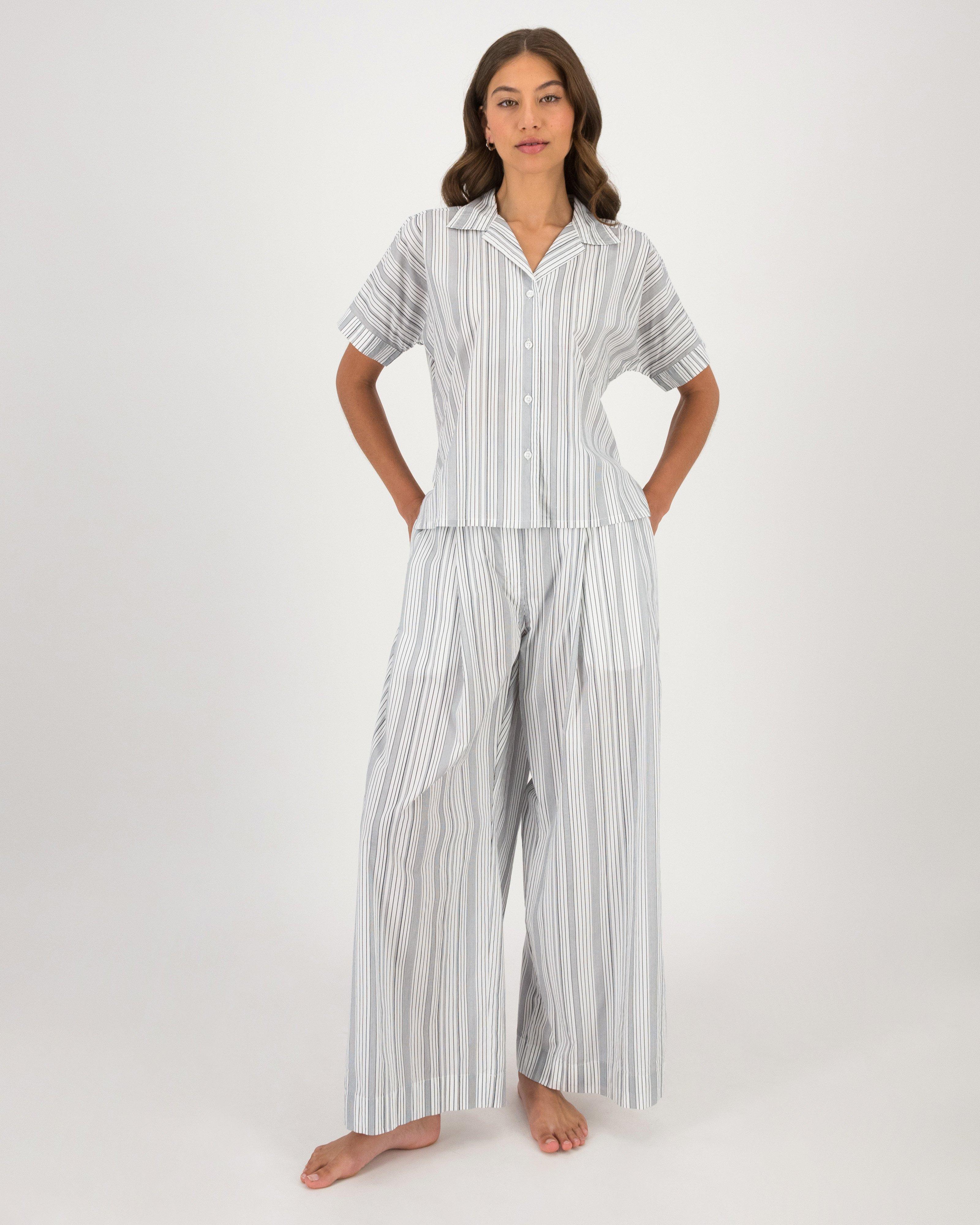 Joslin Wavy Stripe Relaxed Sleep Set -  White