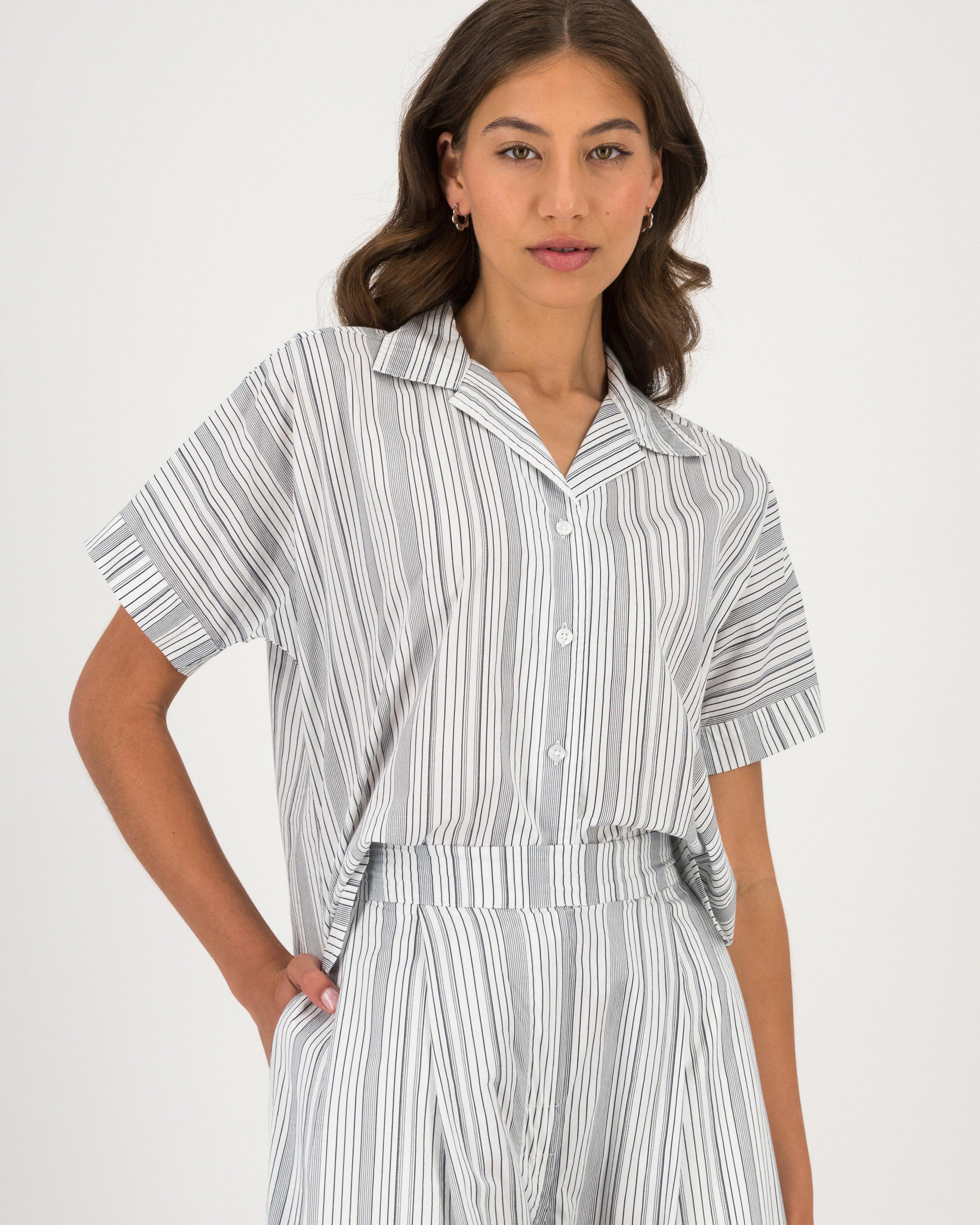 Joslin Wavy Stripe Relaxed Sleep Set -  White