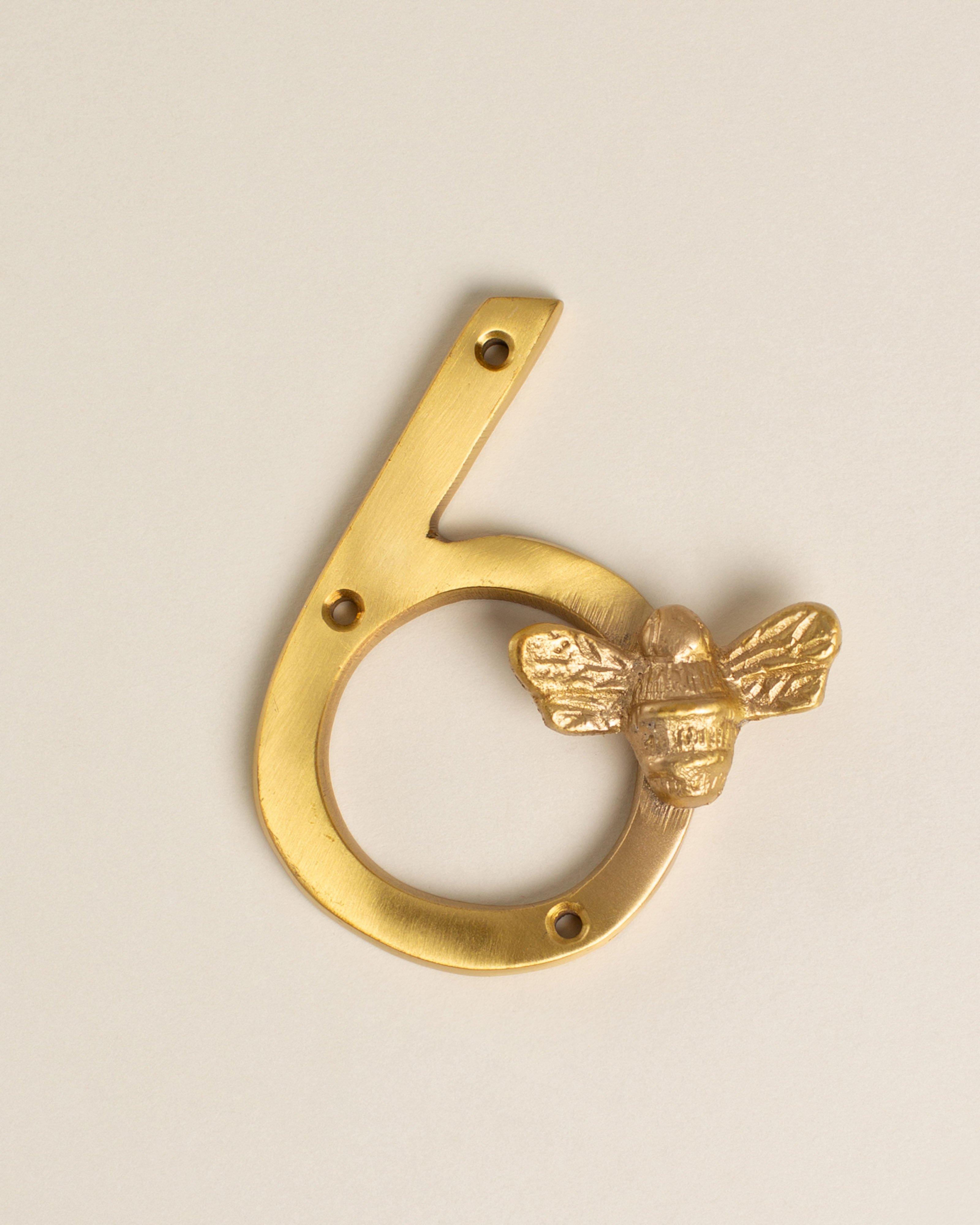 Solid Brass Bee House Number - 6 -  Gold