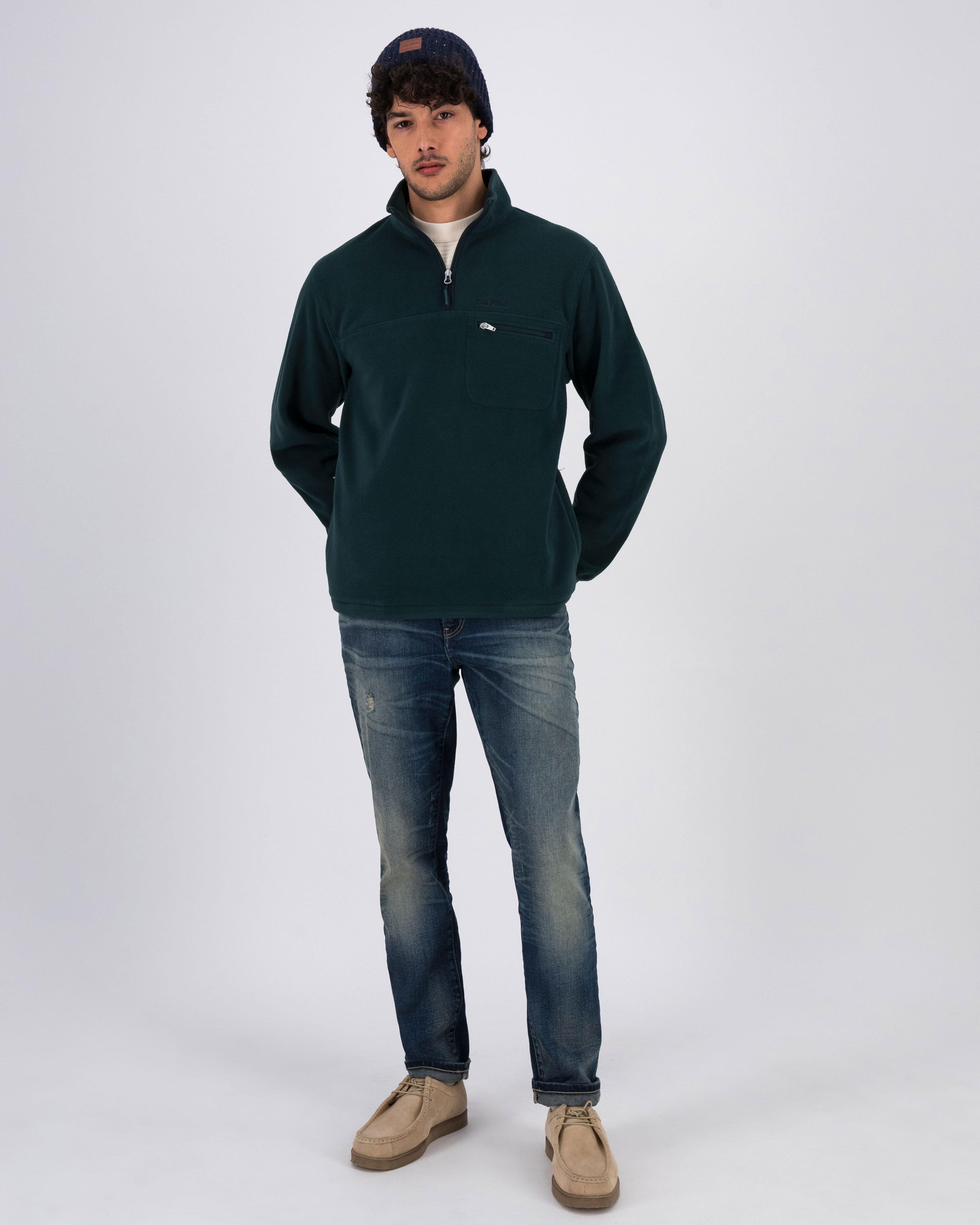 Men's Teddy Quarter Zip Sweat -  Dark Green