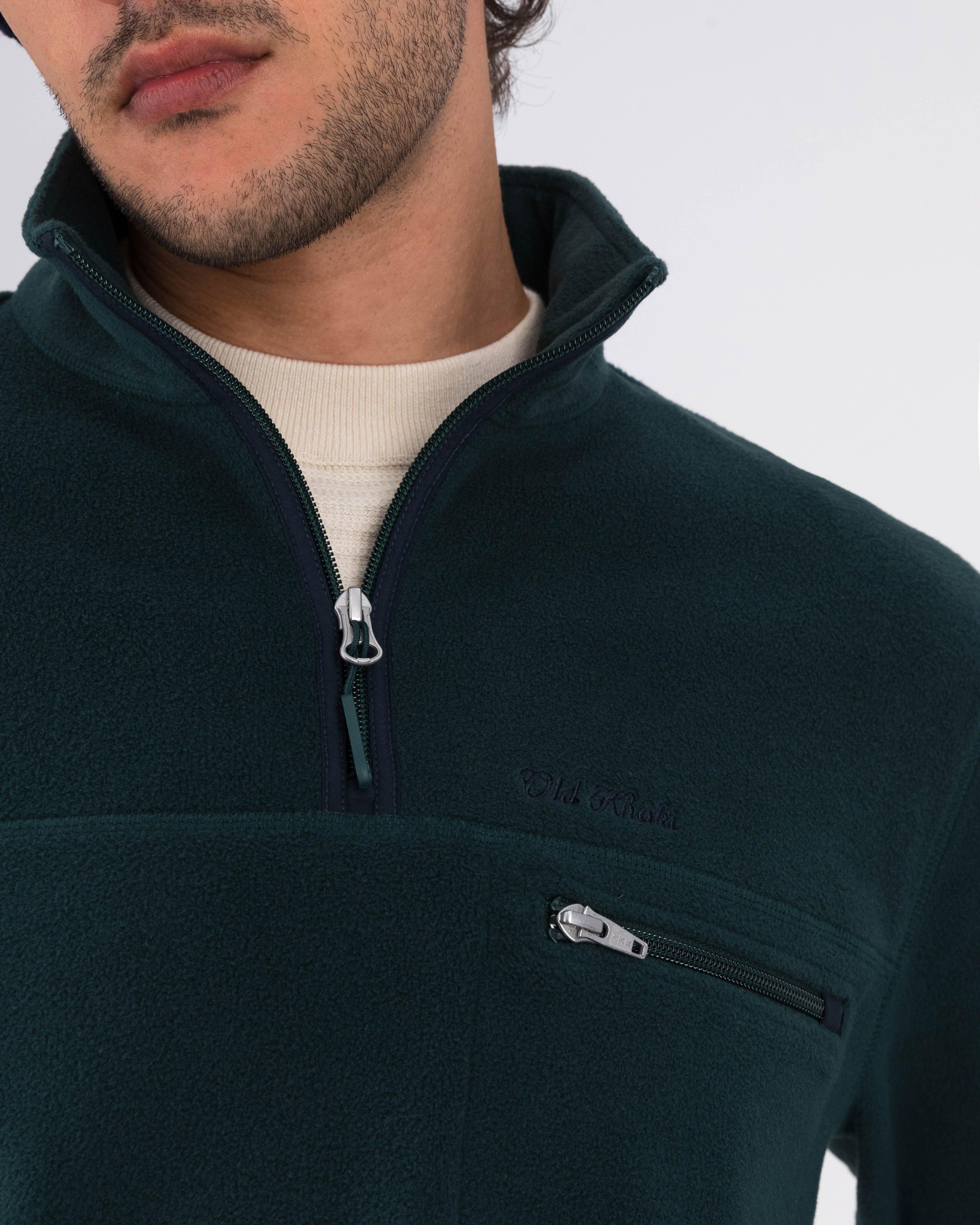 Men's Teddy Quarter Zip Sweat -  Dark Green