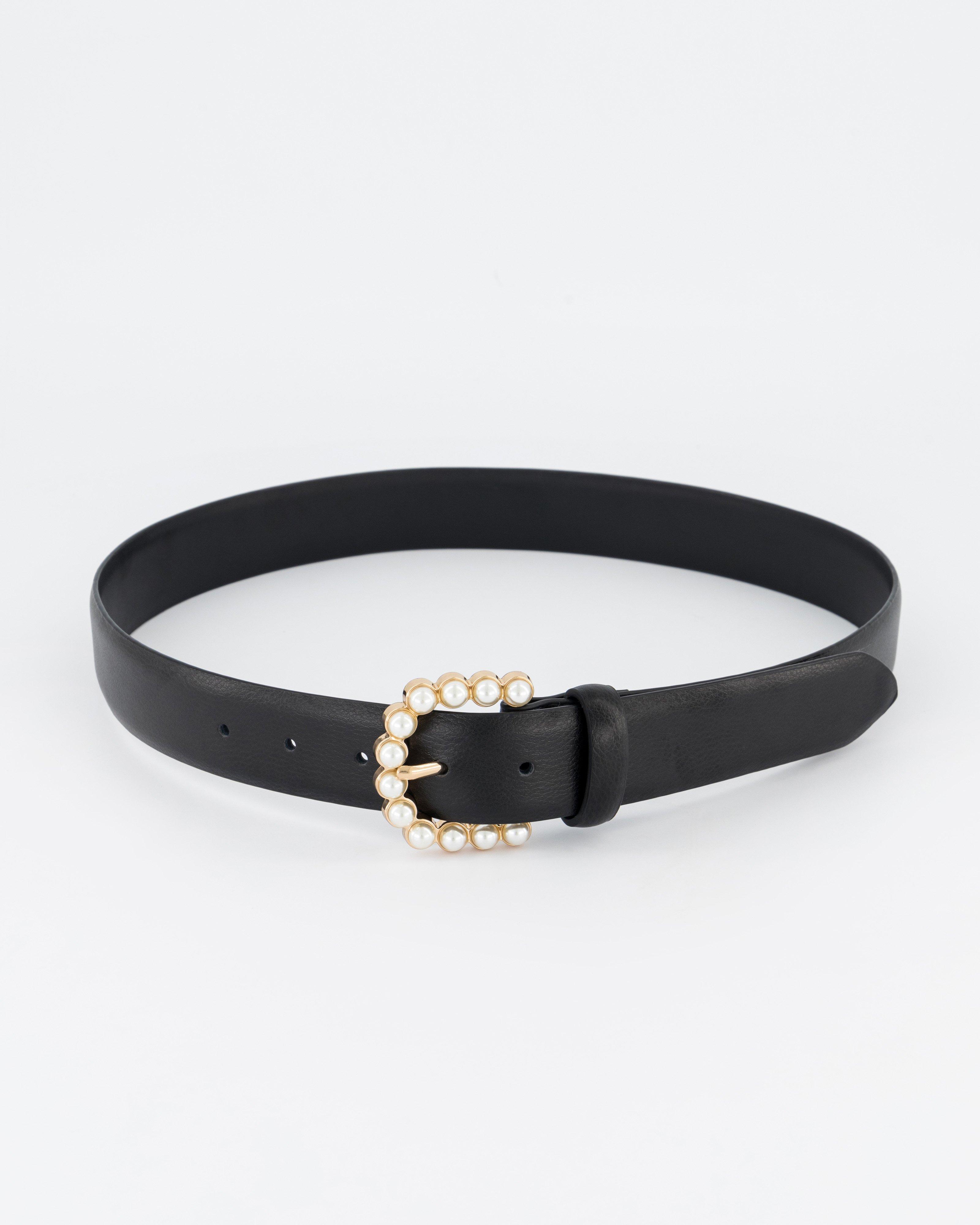 Sabine Pearl Buckle Belt -  Black