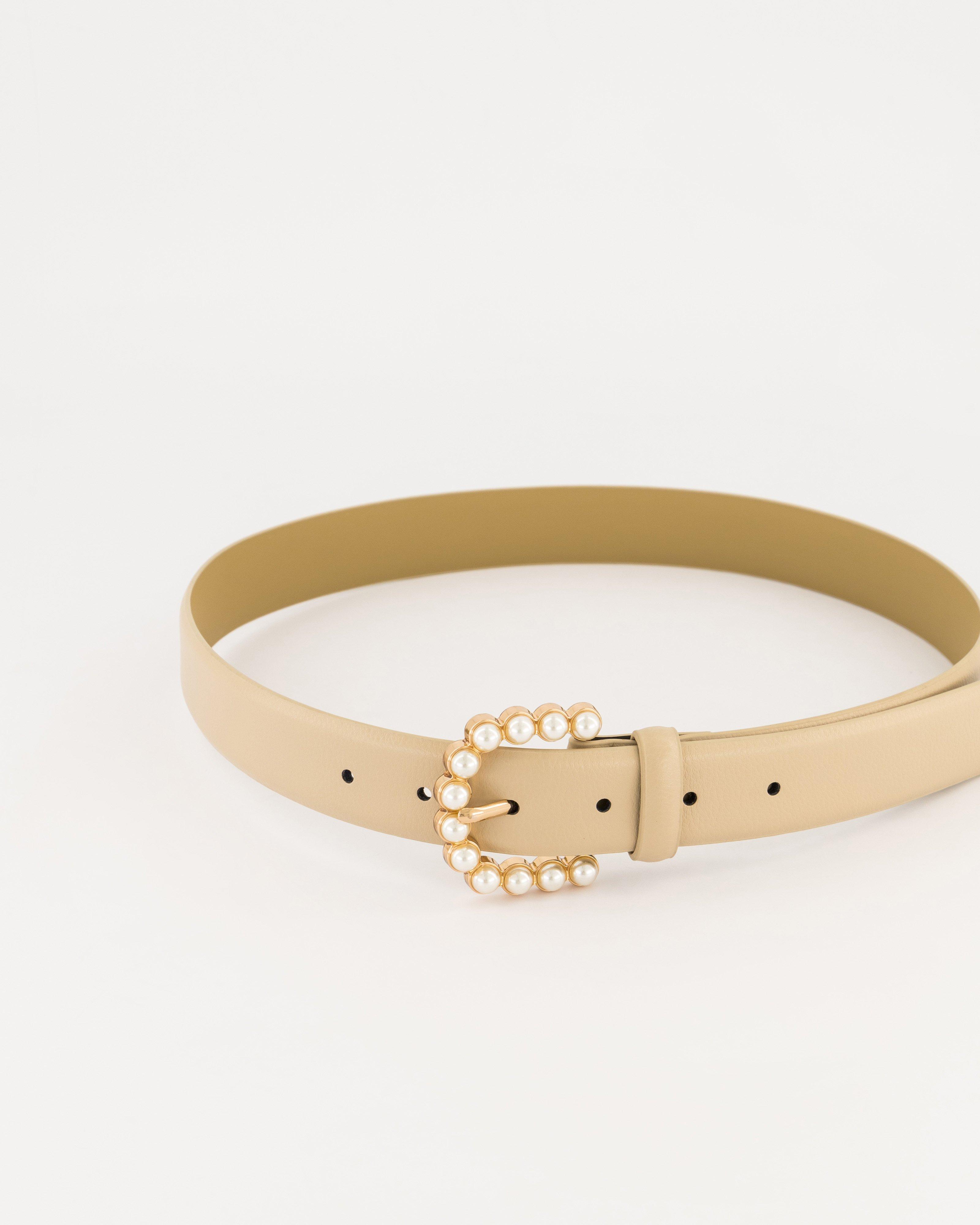 Sabine Pearl Buckle Belt -  Nude